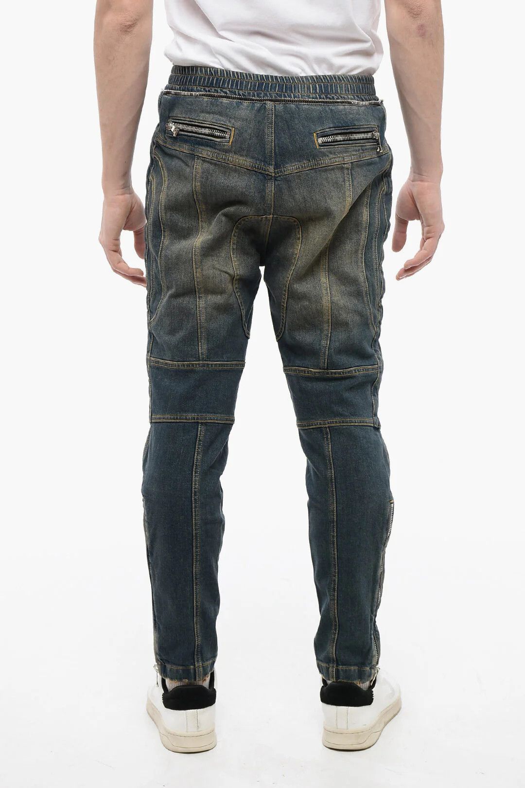 Balmain og1mm0326 Vintage-Wash Biker Jeans in Blue Size US 31 - 2 Thumbnail