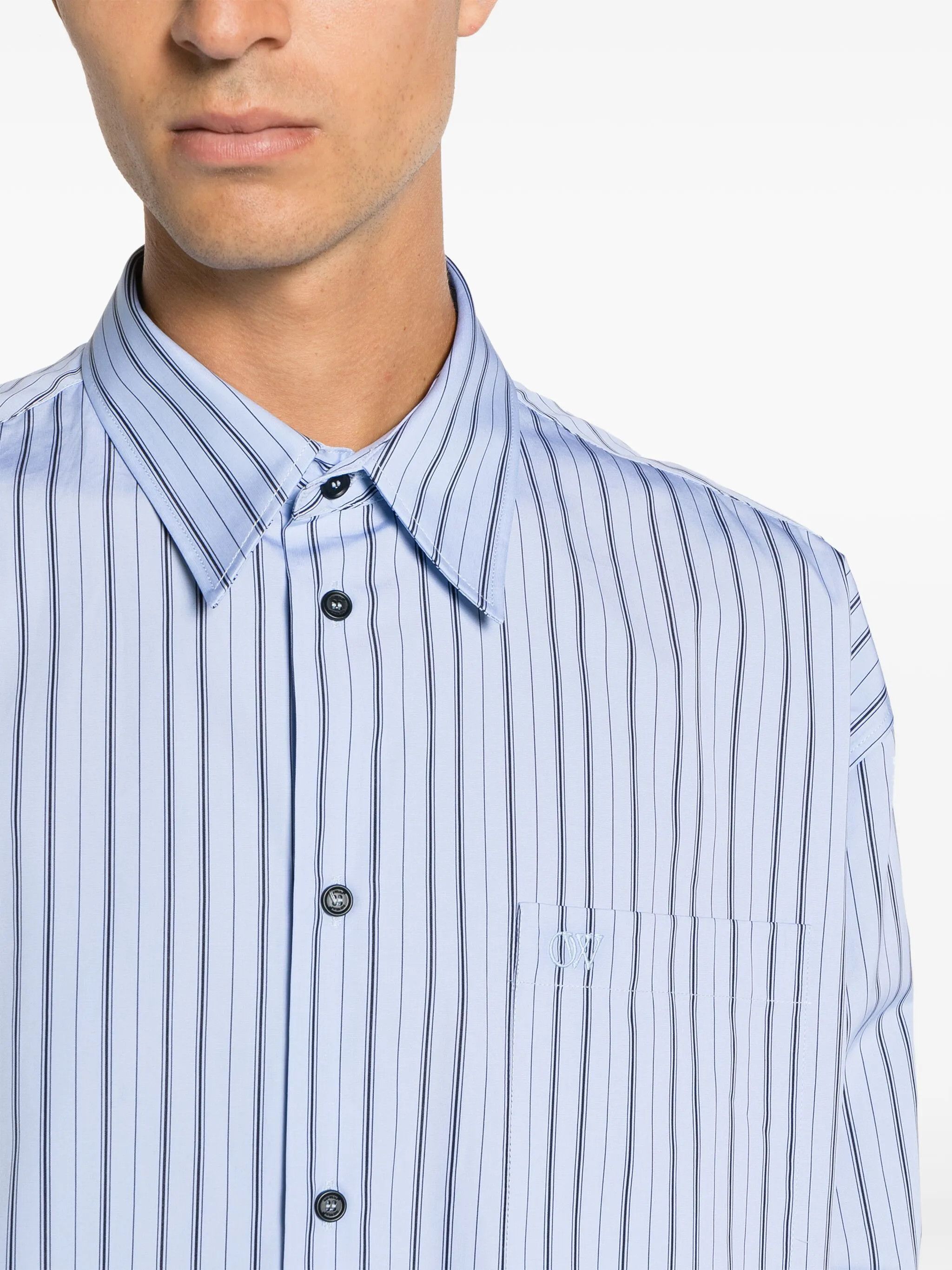 Off-White o1y0325 Logo Striped Shirt in Sky Blue Size US M / EU 48-50 / 2 - 2 Thumbnail