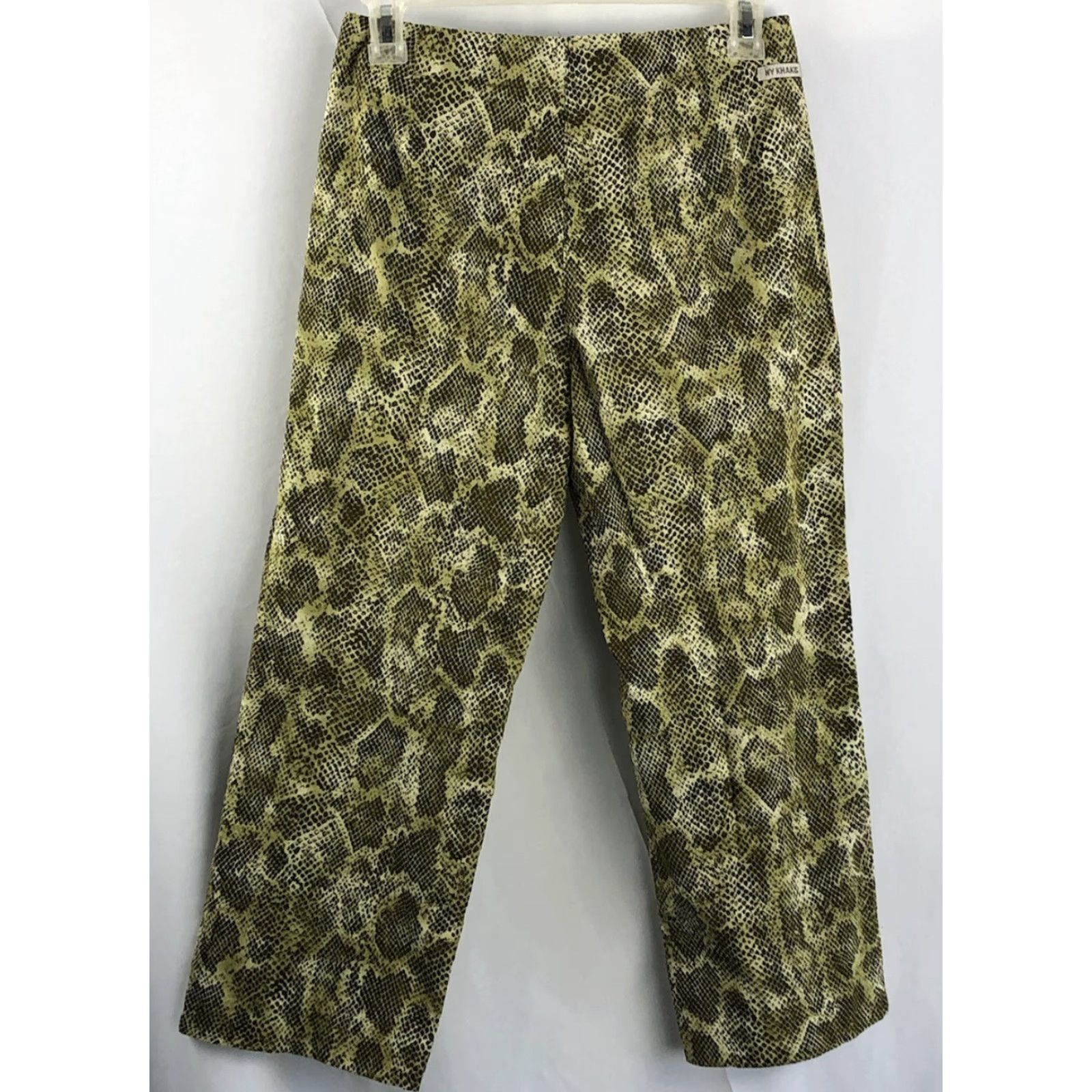 Vintage NY Khakis Capri Pants 4 Green Snake Print 27" Waist Straight Leg Stretch Y2K 90s Size 27" / US 4 / IT 40 - 3 Thumbnail