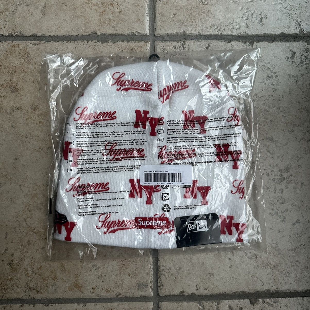 New Era × Supreme Supreme New Era Monogram Beanie White Size ONE SIZE - 2 Thumbnail
