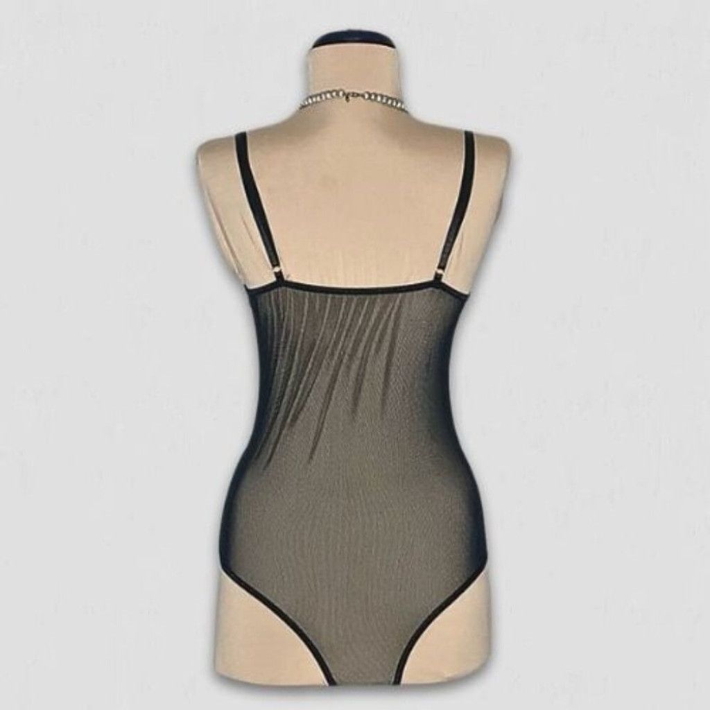 Vintage Y2K Bustier Bodysuit Lace Sheer Mesh Floral Black sz S Size ONE SIZE - 2 Thumbnail
