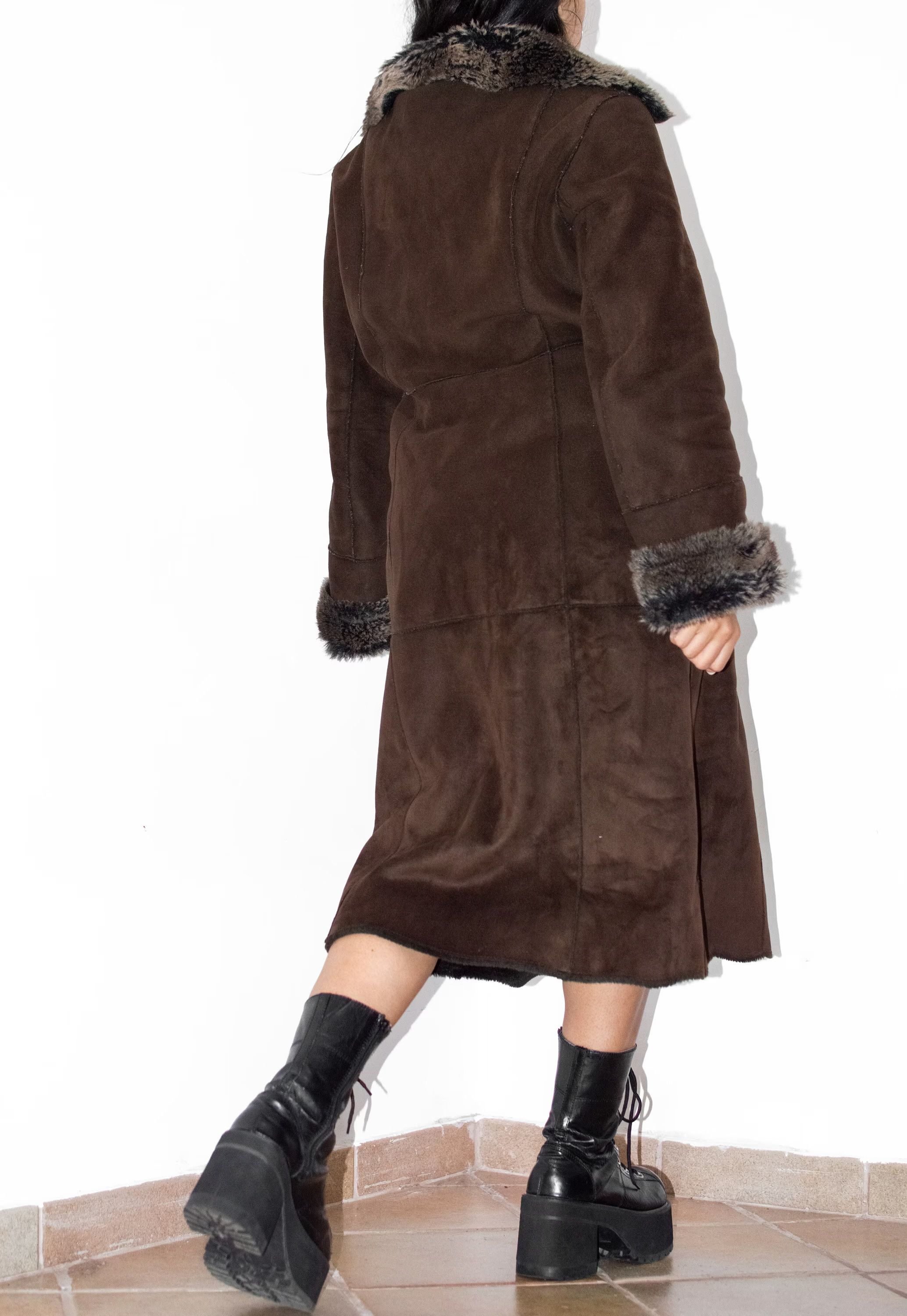 Designer × Japanese Brand × Vintage Embroidery Long Faux Fur Coat - Y2k Brown Fur Trimmed Coat Size L / US 10 / IT 46 - 3 Thumbnail