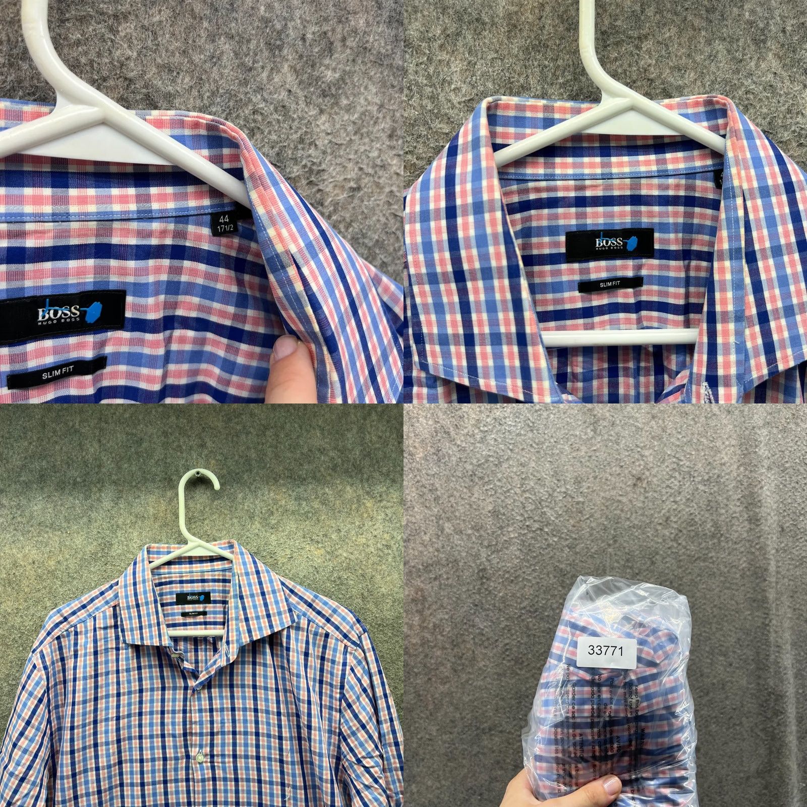 Hugo Boss HUGO BOSS Shirt Mens 17.5/44 Blue Pink Button Down Gingham Slim Fit Preppy Plaid Check" Size US XXL / EU 58 / 5 - 8 Thumbnail