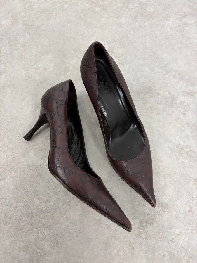 Gucci 2000s Gucci Brown Monogram Leather Heels Size US 6.5 / IT 36.5 - 5 Thumbnail