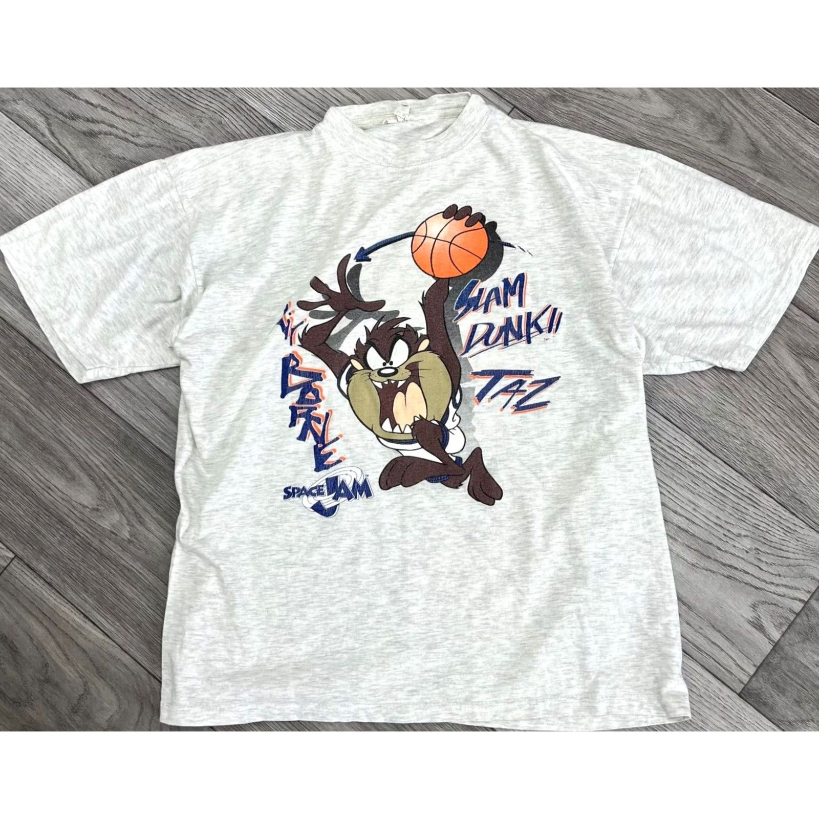 Vintage Vintage Space Jam Taz Slam Dunk Tee T-Shirt L/M Men Short Sleeve Crew Neck Light gray 90s Mens Size US L / EU 52-54 / 3 - 2 Thumbnail