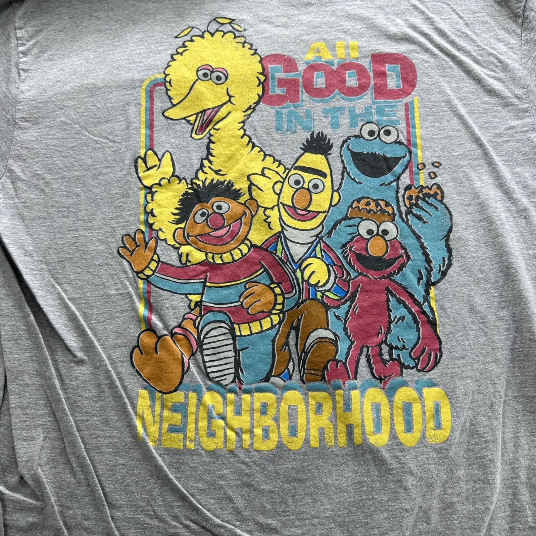 Neighborhood Sesame Street Shirt Mens XL Gray All Good In The Neighborhood Elmo Graphic Tee Cartoon Size US XL / EU 56 / 4 - 3 Thumbnail