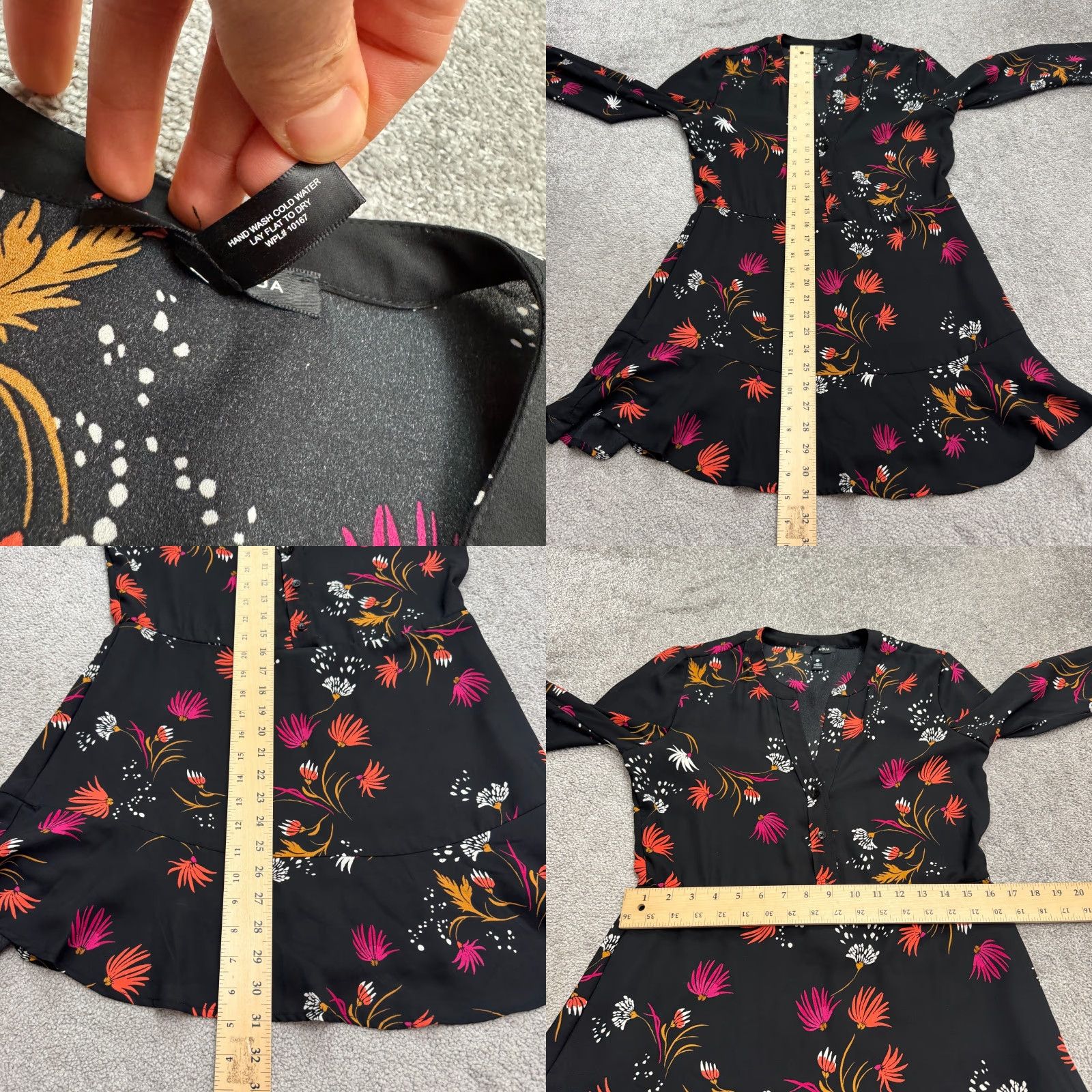 AQUA Aqua Long Sleeve Floral Ruffle Mini Dress Womens XS Black Button Up V-Neck Casual Size XS / US 0-2 / IT 36-38 - 8 Thumbnail