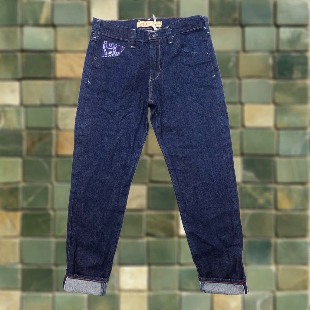 Denime Stash Jeans Adult 29 x 28" Dark Wash Raw Denim USA Made Slim Tapered 5-Pocket Blue Denim Men Regular 29in Inseam Jeans Size US 29 - 1 Thumbnail