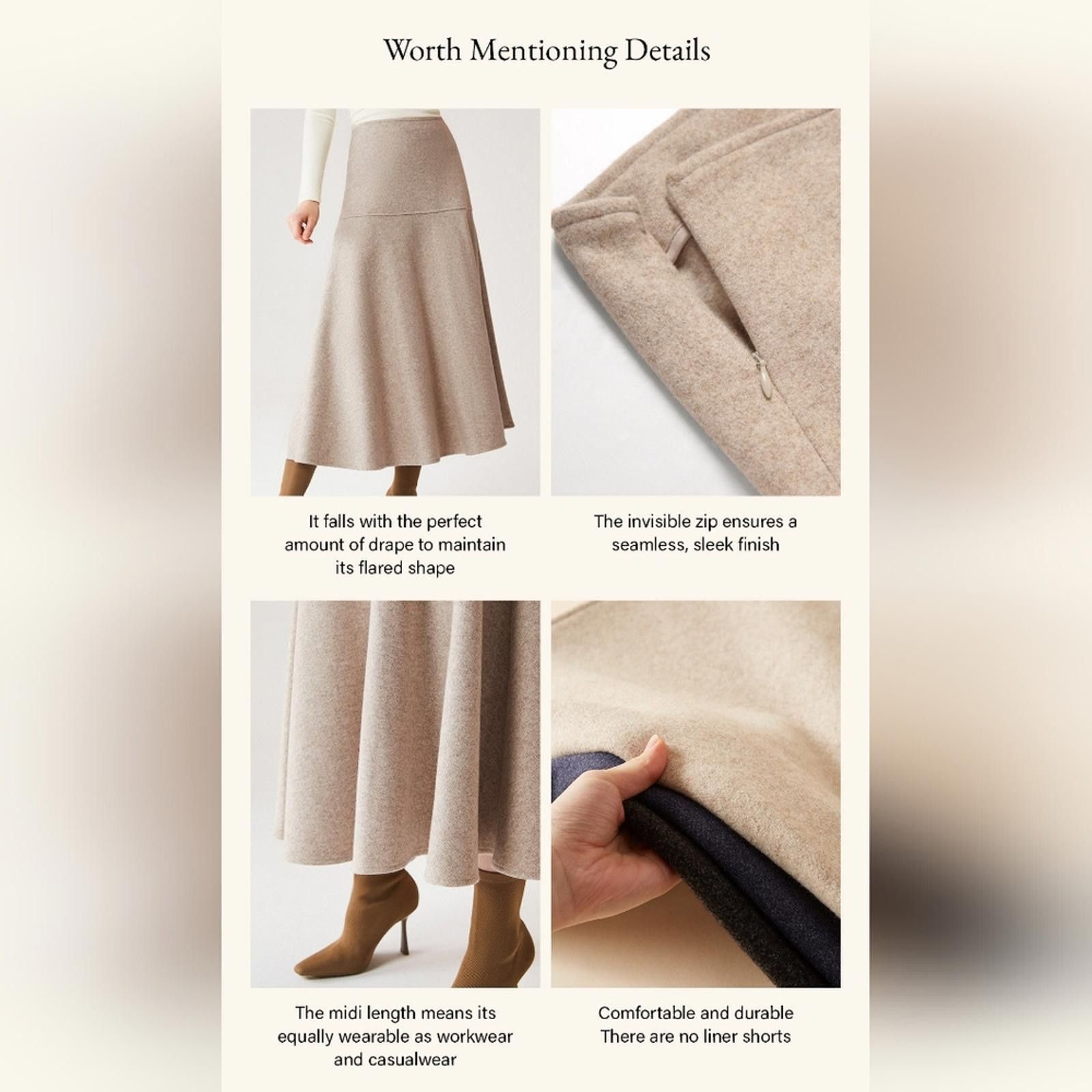 Designer OGL Tan Cream CashSoftWool-like Flared Maxi Skirt Size 28" / US 6 / IT 42 - 8 Thumbnail