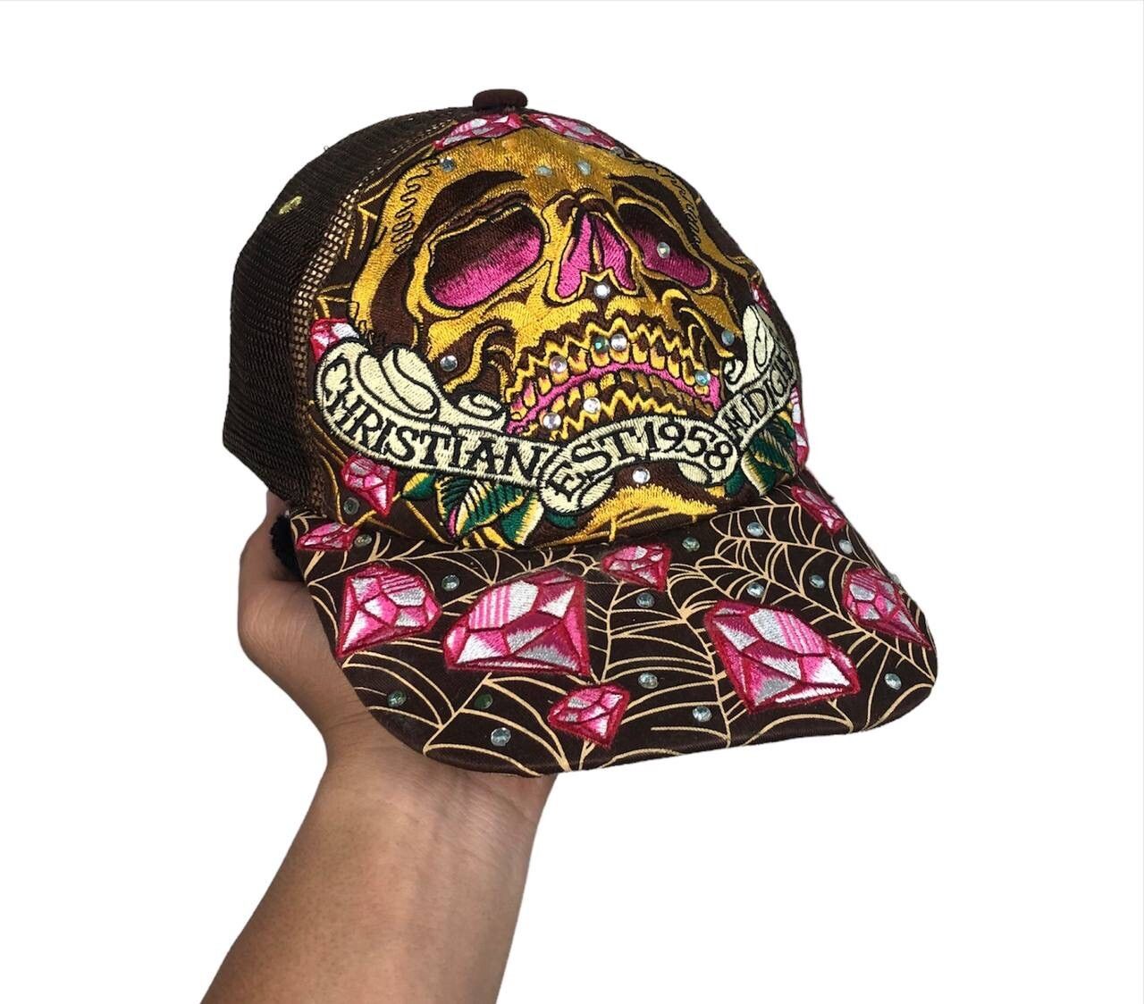 Pre-owned Christian Audigier X Ed Hardy Hot Christian Audigier Ed Hardy Trucker Hat Skull Cap In Brown