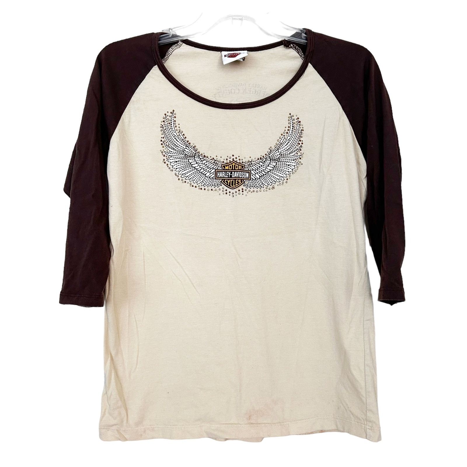 Harley Davidson Harley Davidson Tan Brown Baseball Tee Shirt Sz L Size L / US 10 / IT 46 - 1 Thumbnail