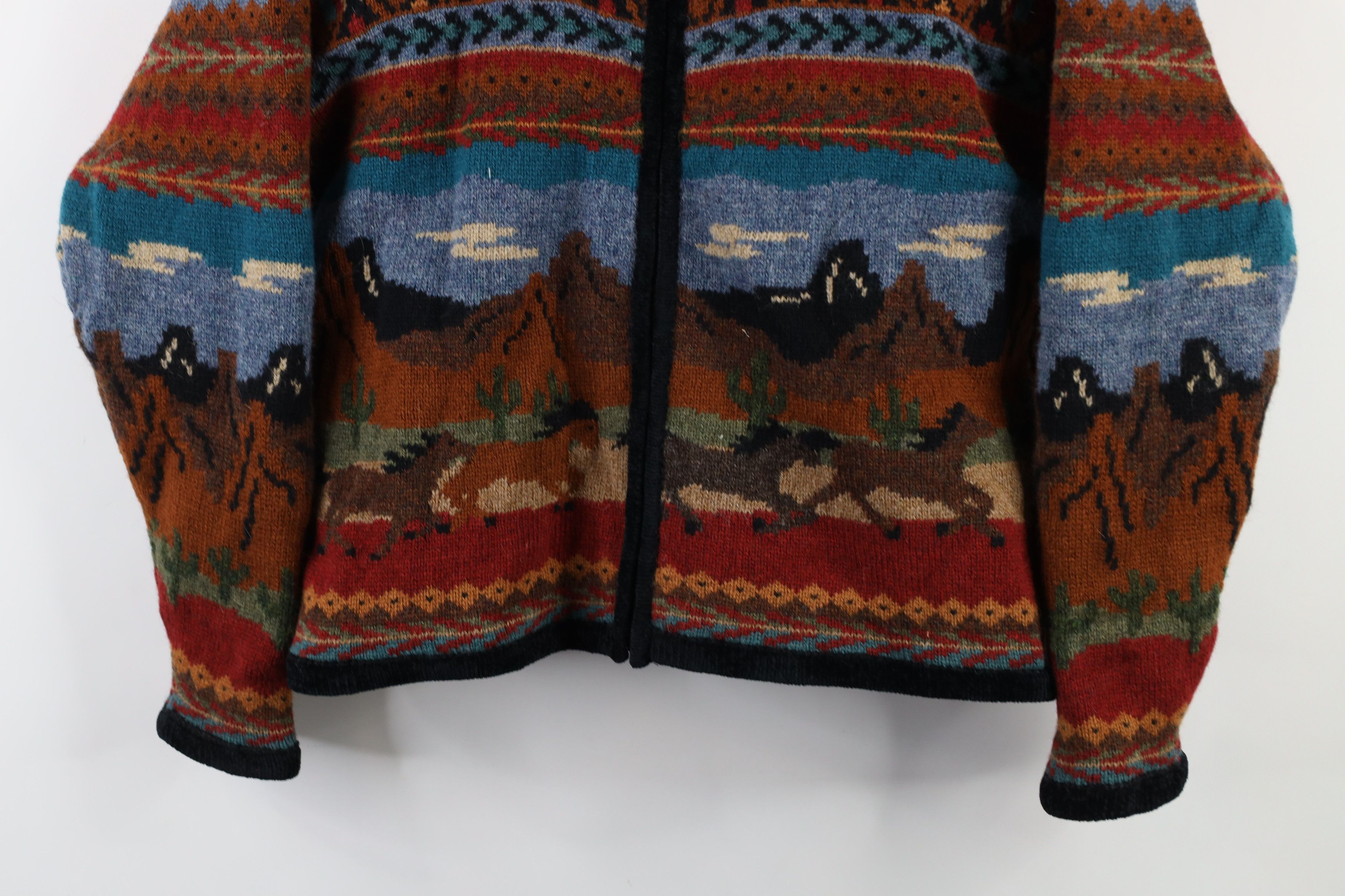 Vintage Vintage 90s Southwestern Horse All Over Print Sweater Jacket Size L / US 10 / IT 46 - 3 Thumbnail