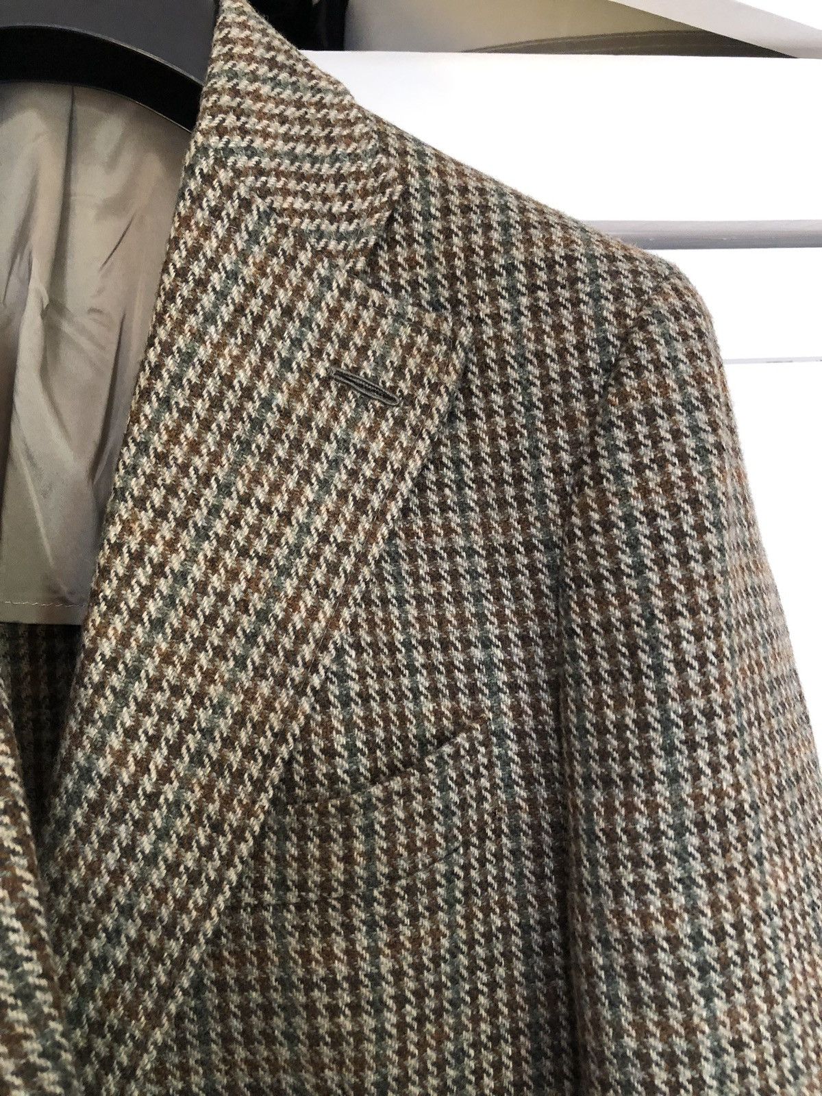J. Mueser Campania sport jacket in beige-olive-brown houndstooth tweed Size 38R - 2 Thumbnail
