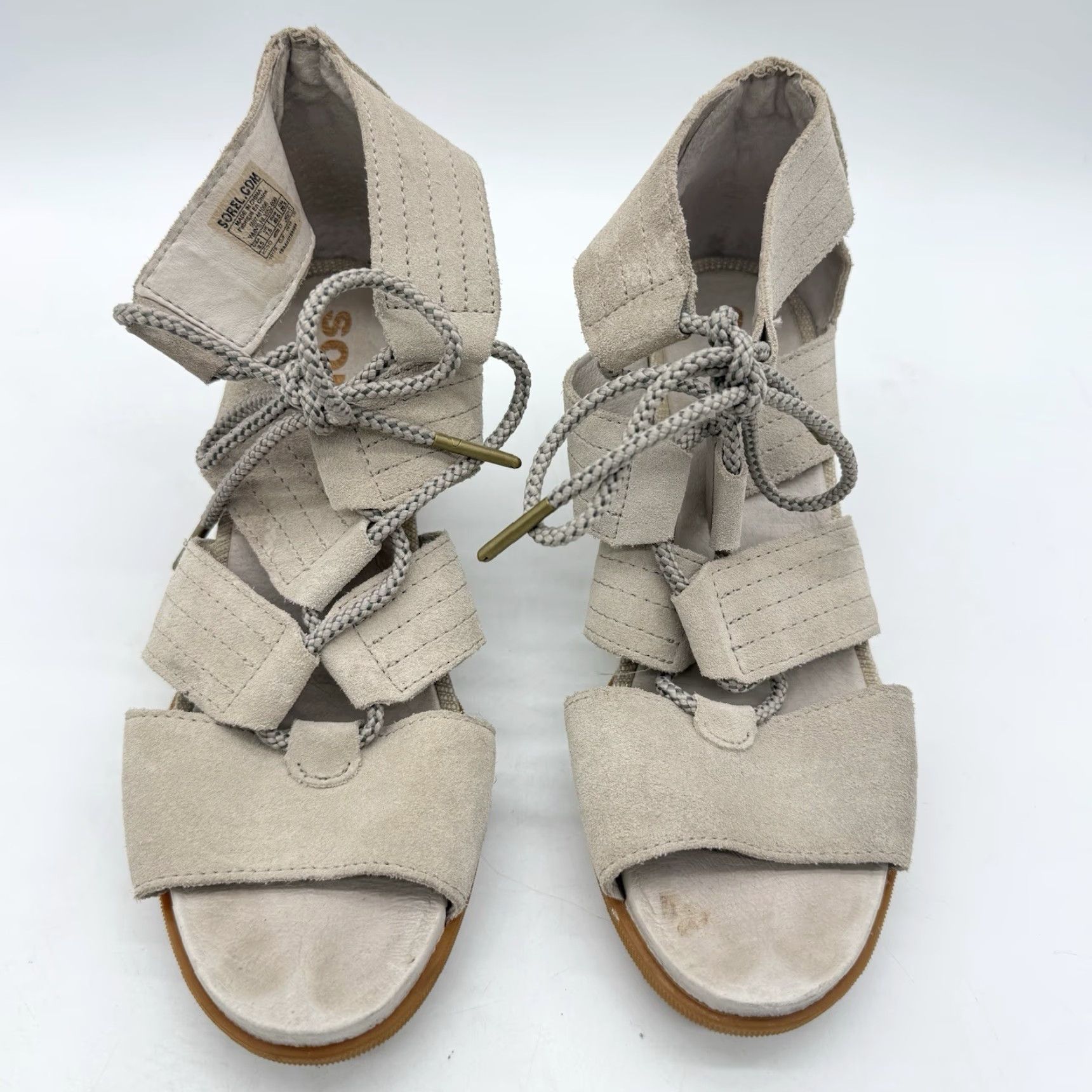 SOREL Sorel Joanie Open Toe Gladiator Sandal Womens 9.5 Beige Suede Lace Up Wedge Shoes Size US 10 / IT 40 - 3 Thumbnail