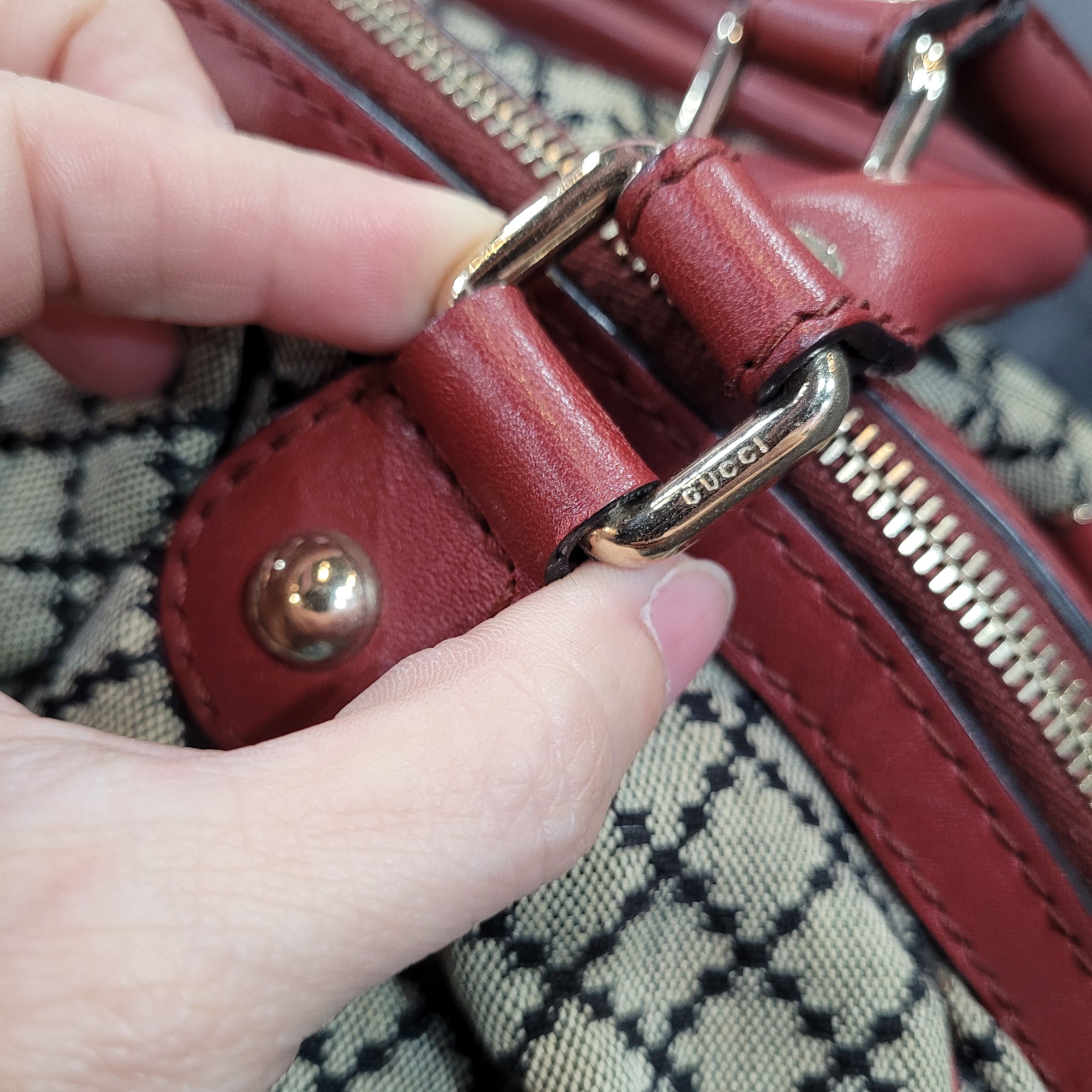 Gucci Gucci Beige/ Red GG Canvas Leather Medium Sukey Bag Size ONE SIZE - 5 Thumbnail