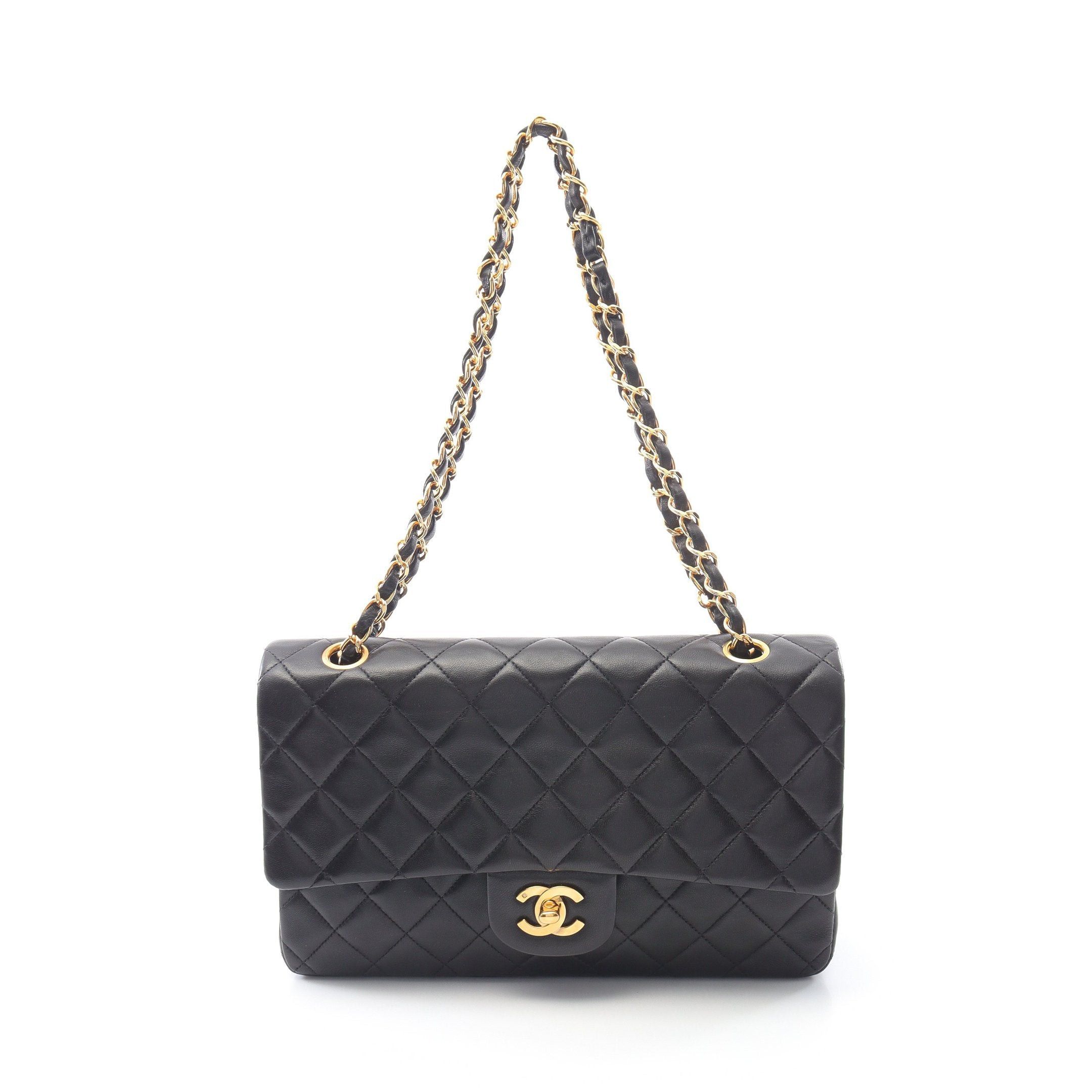 Chanel Chanel Matelasse Double Flap Chain Shoulder Bag Lambskin Black Gold Hardware Size ONE SIZE - 1 Thumbnail