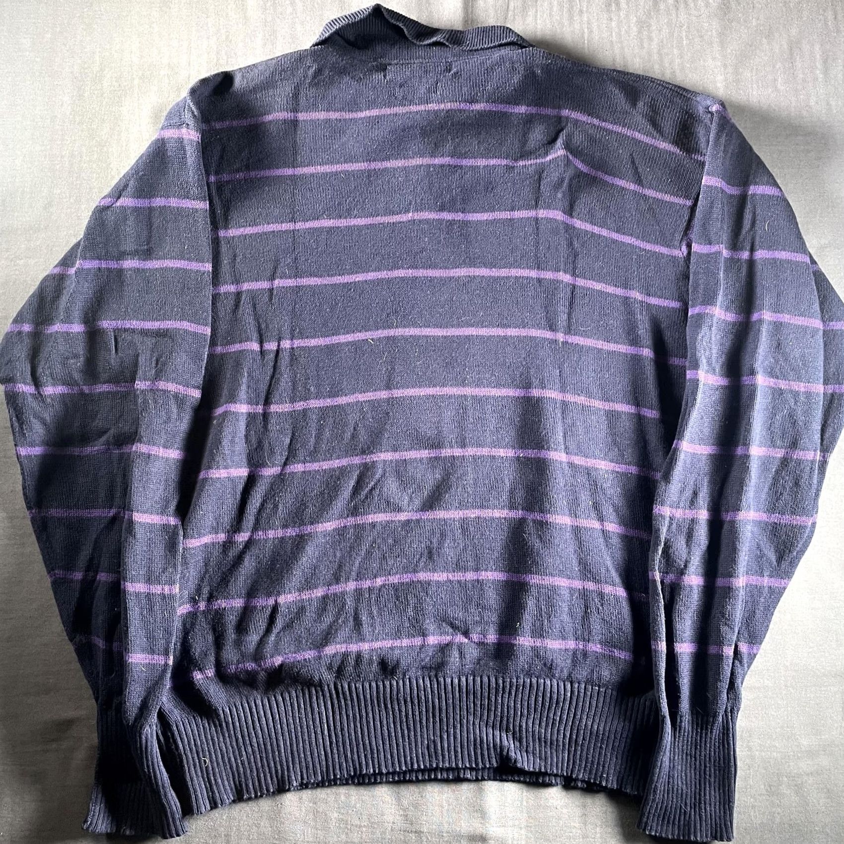 Polo Ralph Lauren VINTAGE Polo Ralph Lauren Sweater Mens Large Navy Purple Striped Bel Air Golf Club 90s Pullover Knit Cotton/Collared Mens Size US L / EU 52-54 / 3 - 7 Thumbnail