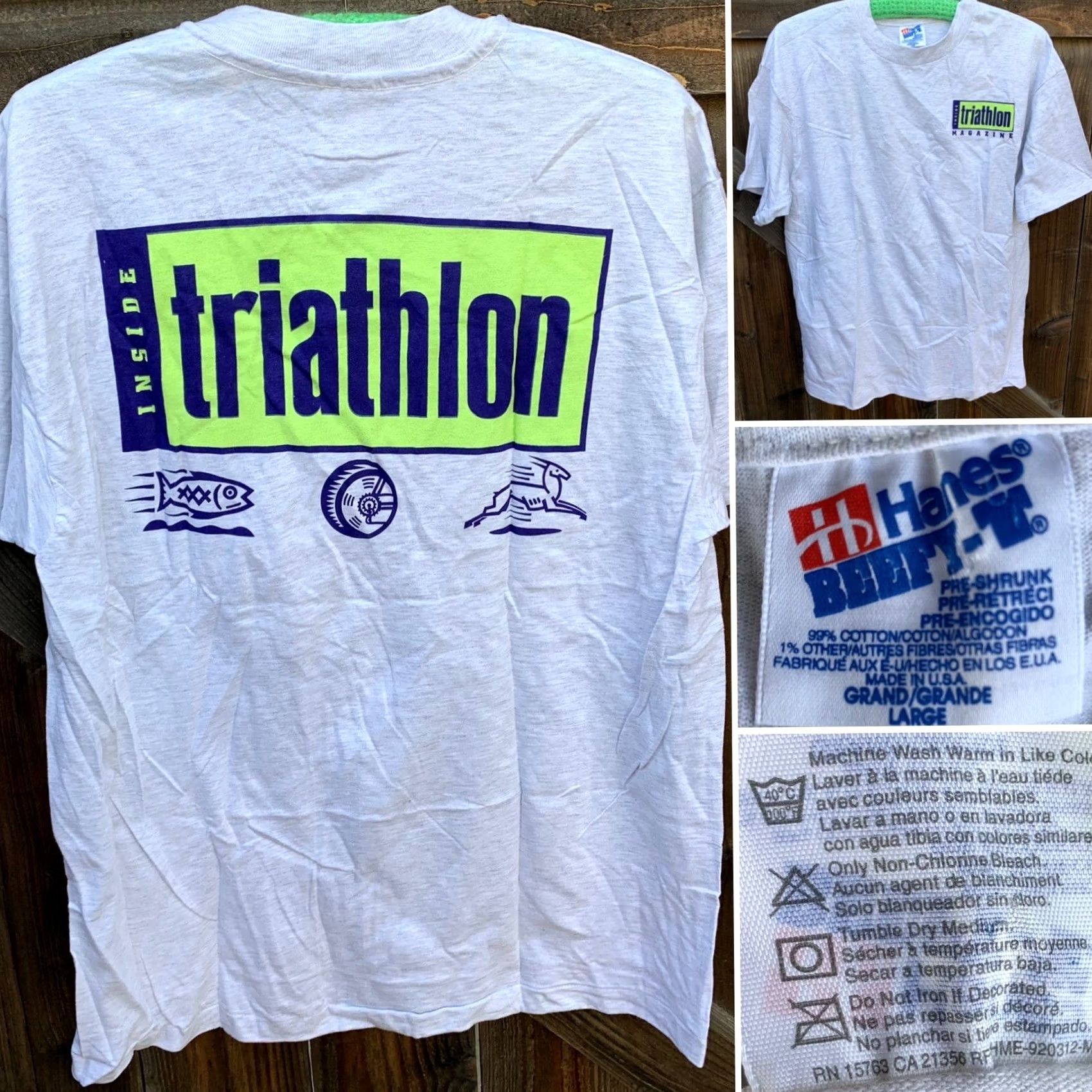 Hanes VINTAGE Hanes Beefy-T T-Shirt Mens Short Sleeve Crew Neck Gray Cotton Size L 1990s Inside Triathlon Magazine Graphic Print Size US L / EU 52-54 / 3 - 6 Thumbnail