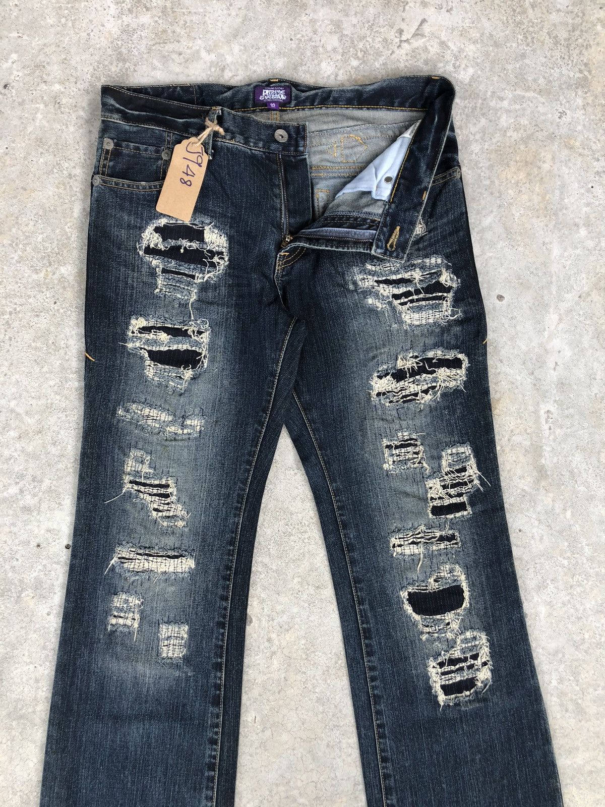 Who Decides War Japanese Purple&Yellow Flared Jeans Distressed Jeans Size US 32 / EU 48 - 3 Thumbnail