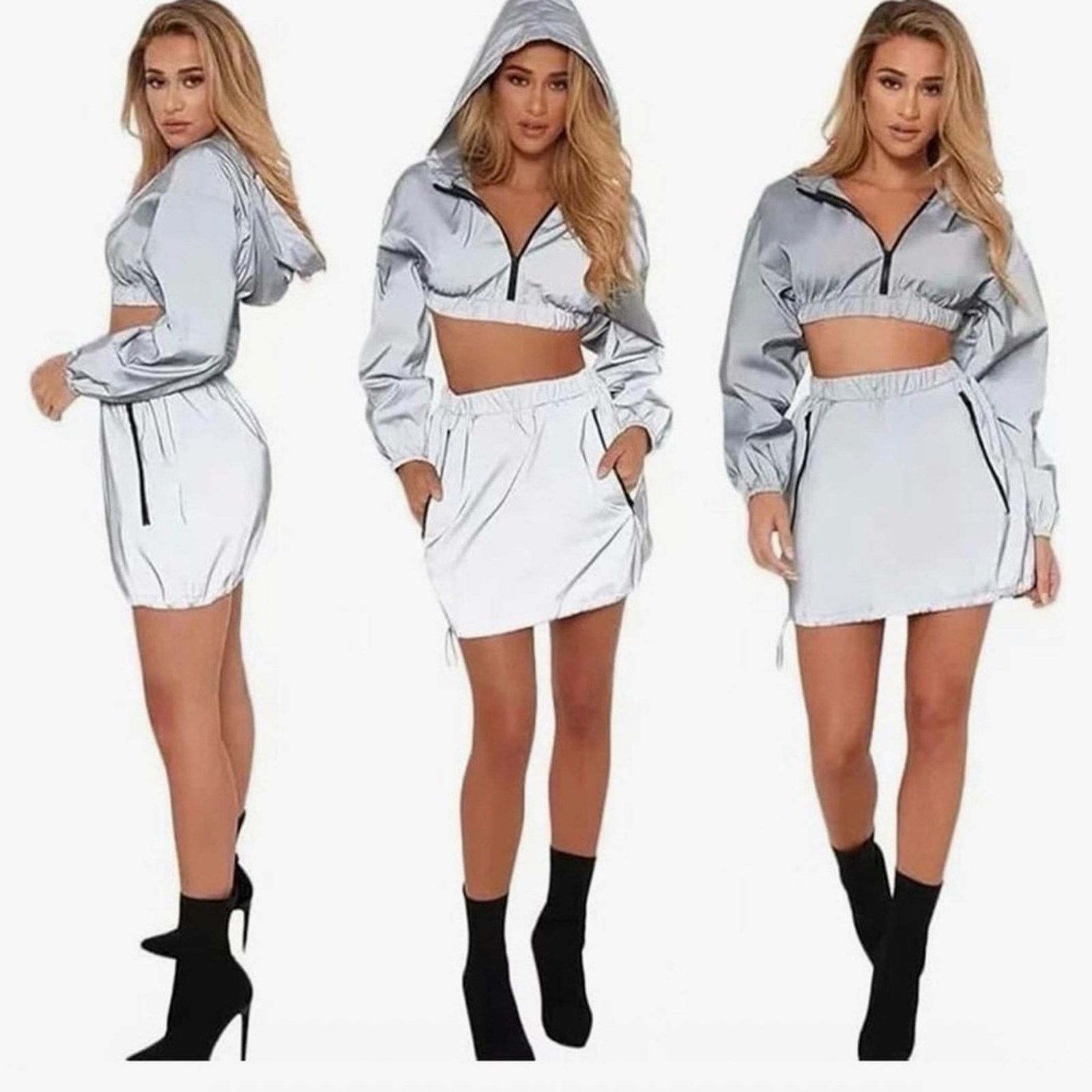 Other Stylish Silver Reflective Women's Skirt Set size XS Size XS / US 0-2 / IT 36-38 - 1 Thumbnail