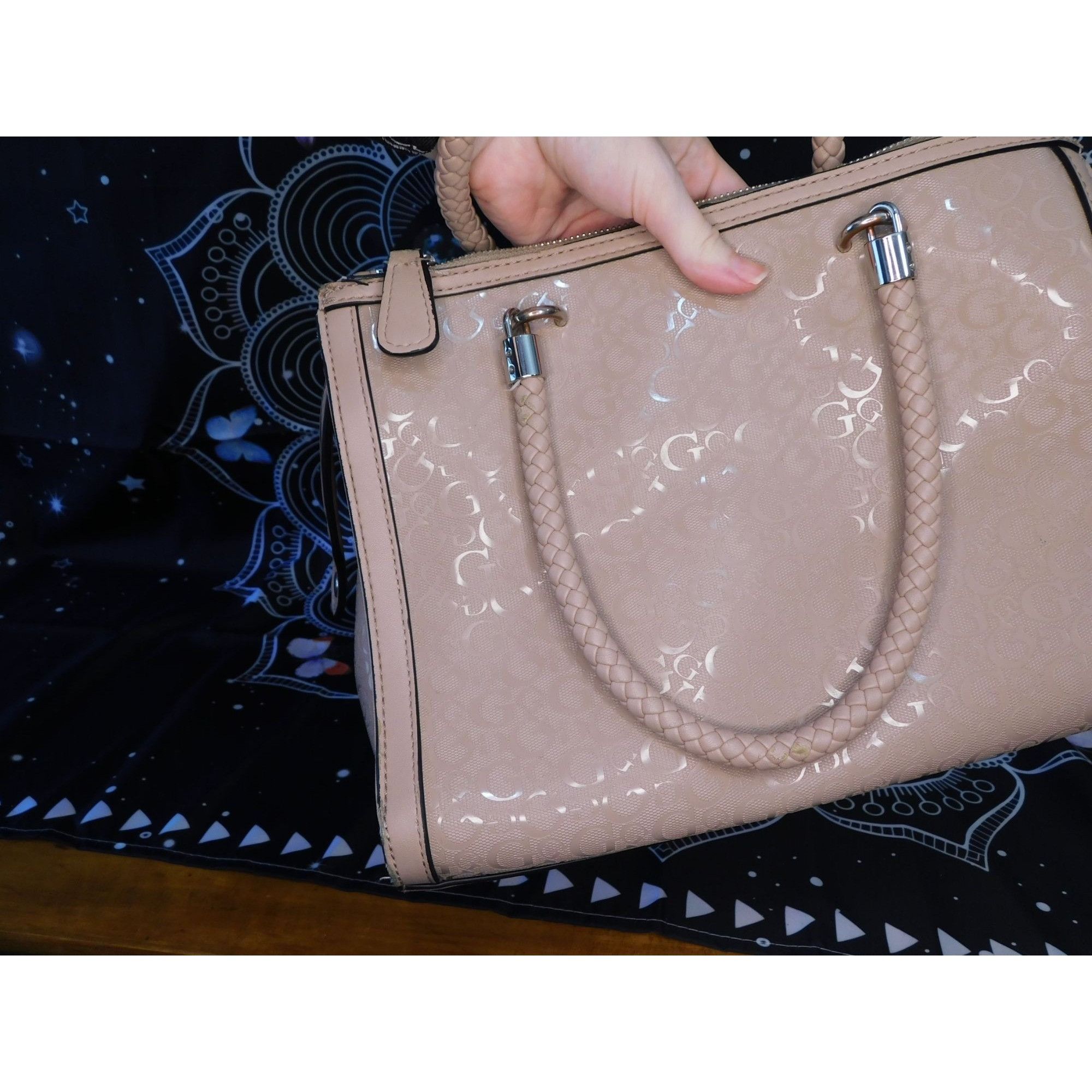 Guess Guess Pink Beige Monogram Handbag With Braided Handles Size ONE SIZE - 7 Thumbnail