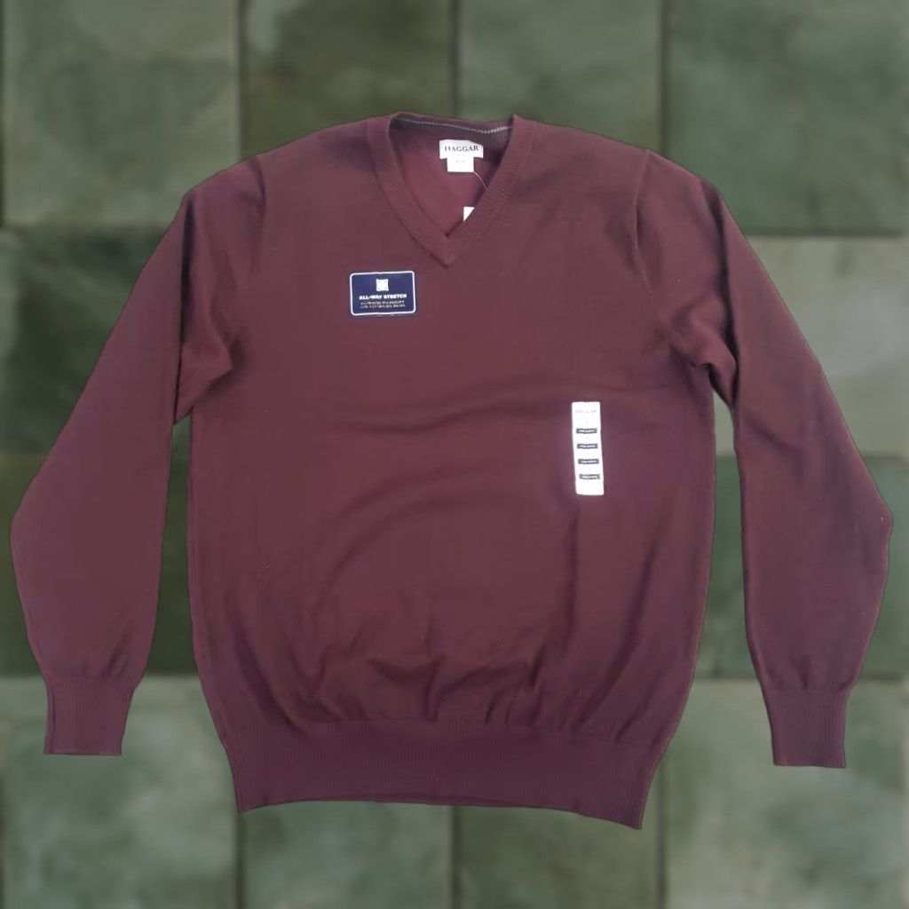 Haggar Haggar Mens V Neck Sweater Small Maroon Red Pullover Long Sleeve Size US S / EU 44-46 / 1 - 1 Thumbnail