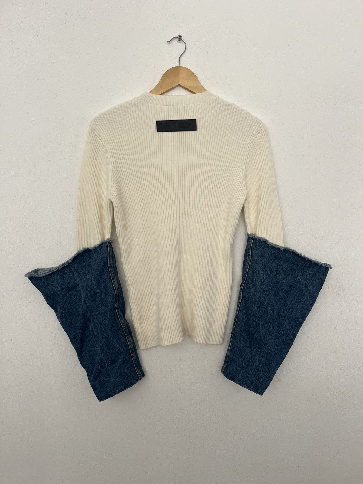 JW Anderson J.W Anderson white rib top with denim sleeves Size L / US 10 / IT 46 - 2 Thumbnail