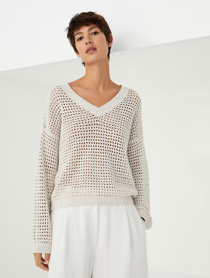 Brunello Cucinelli o1y0825 V-neck Sweater in Beige Size 3XL / US 20-22 - 2 Thumbnail