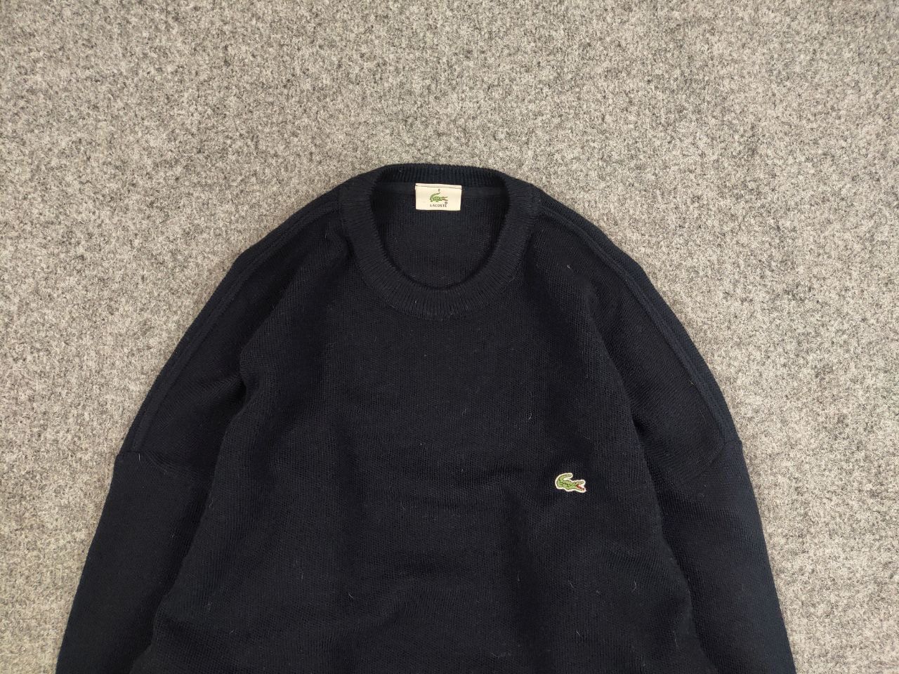 Lacoste Vintage 90's Lacoste Navy Blue Wool Crew Chek Sweater Size US XL / EU 56 / 4 - 8 Thumbnail
