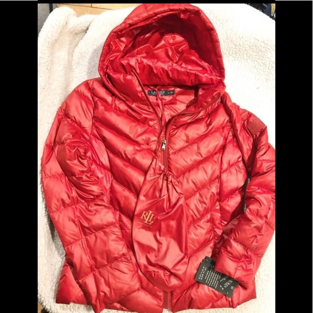 image of Lauren Ralph Lauren Lauren By Ralph Laurent Packable Down Red Jacket, Women's (Size Medium)