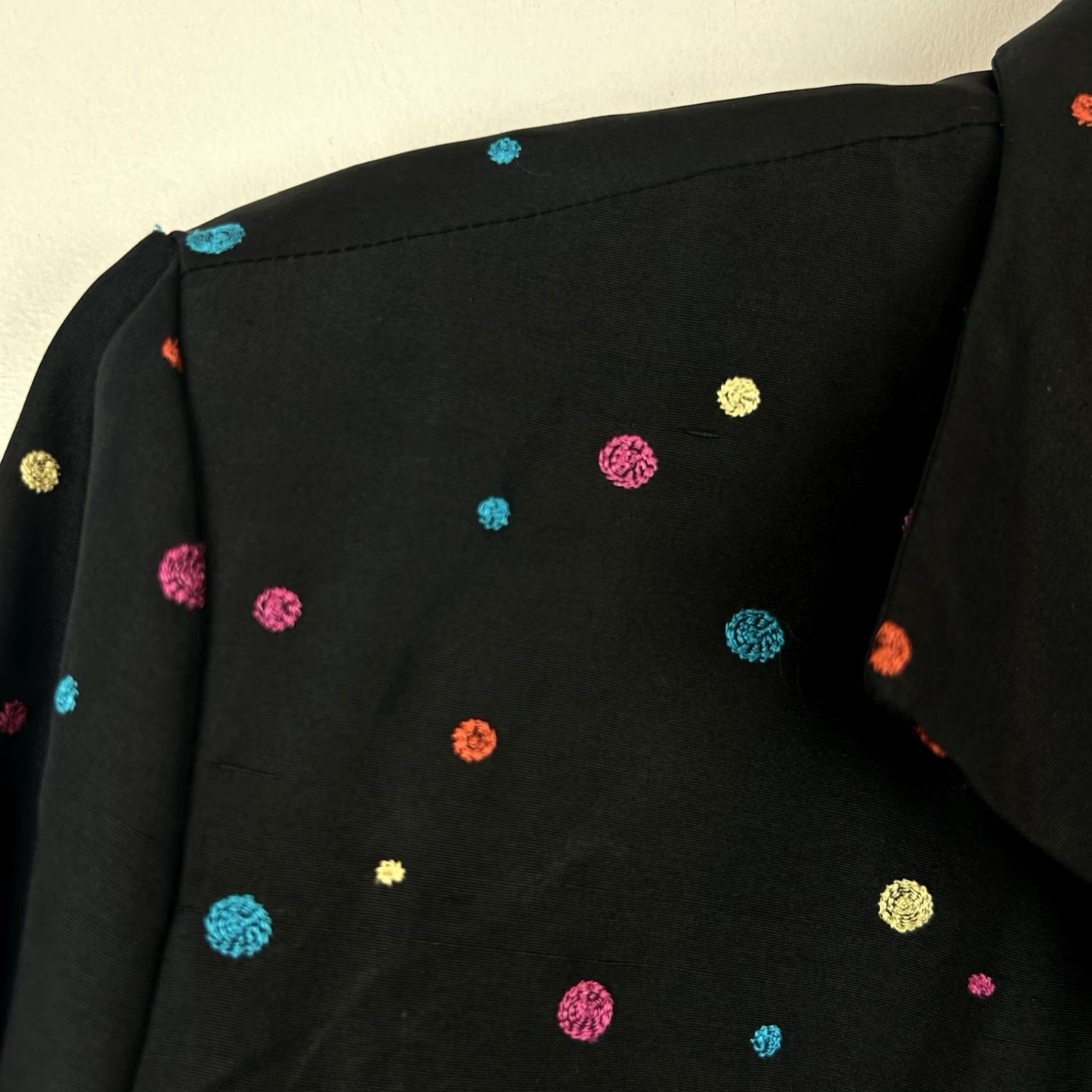 Vintage Silkland Blazer Womens M Black Silk Embroidered Polka Dot Jacket Office Size M / US 6-8 / IT 42-44 - 5 Thumbnail