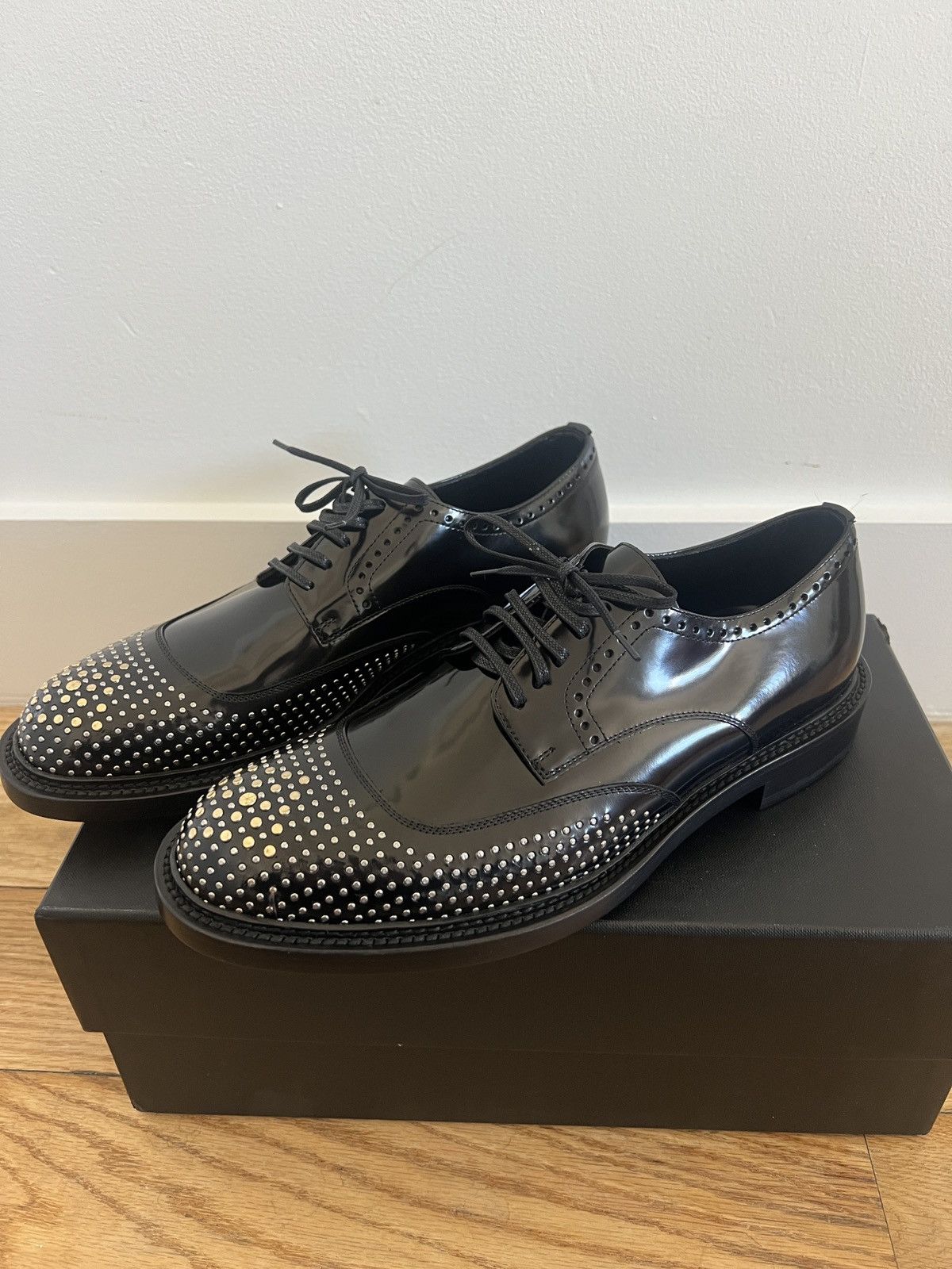 Saint Laurent Paris Men's black studded dress shoes | Grailed
