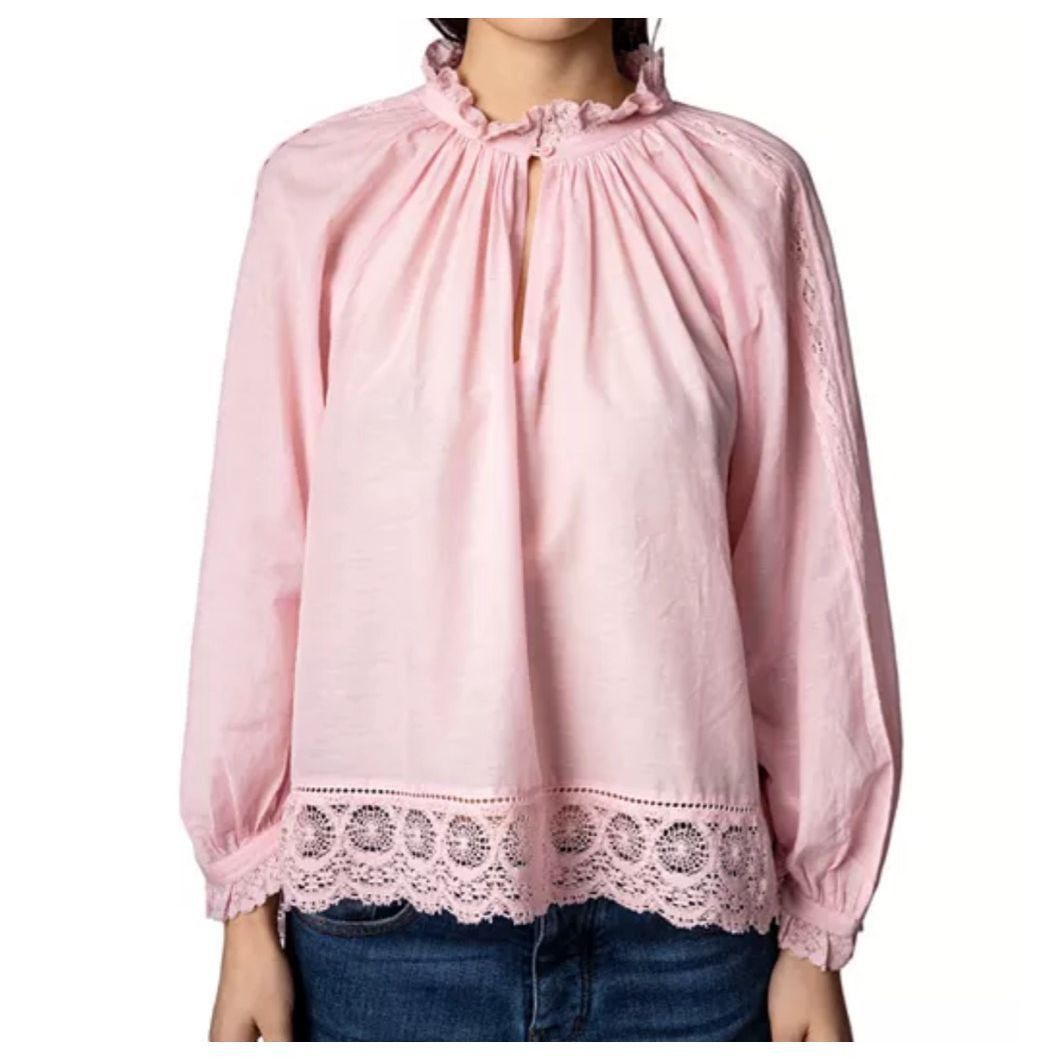 image of Zadig Voltaire Zadig & Voltaire Theresa Lace Trim Blouse Pink Size L, Women's