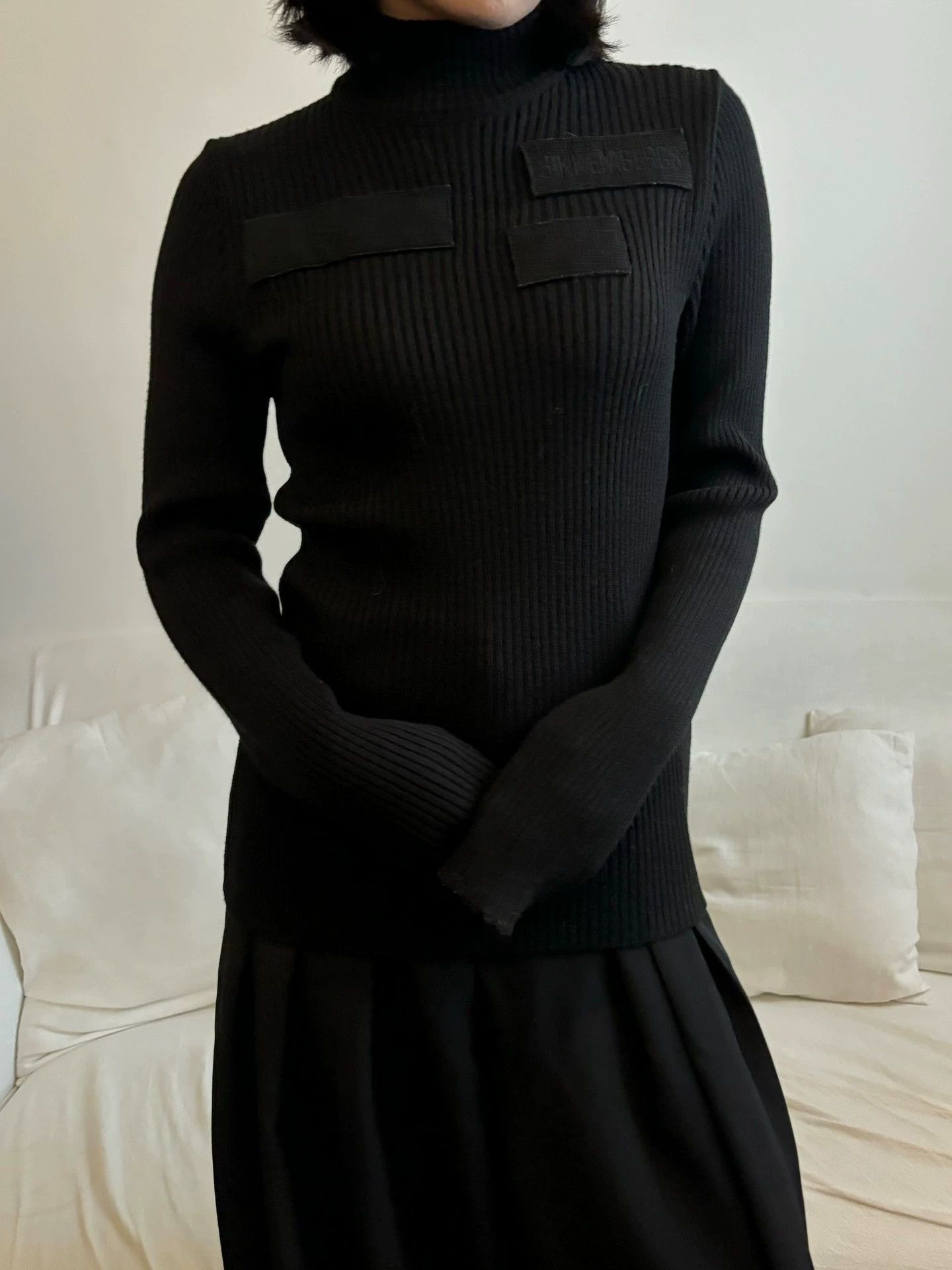 Dirk Bikkembergs Black Ribbed Turtleneck Sweater with Patch Details Size US M / EU 48-50 / 2 - 2 Thumbnail