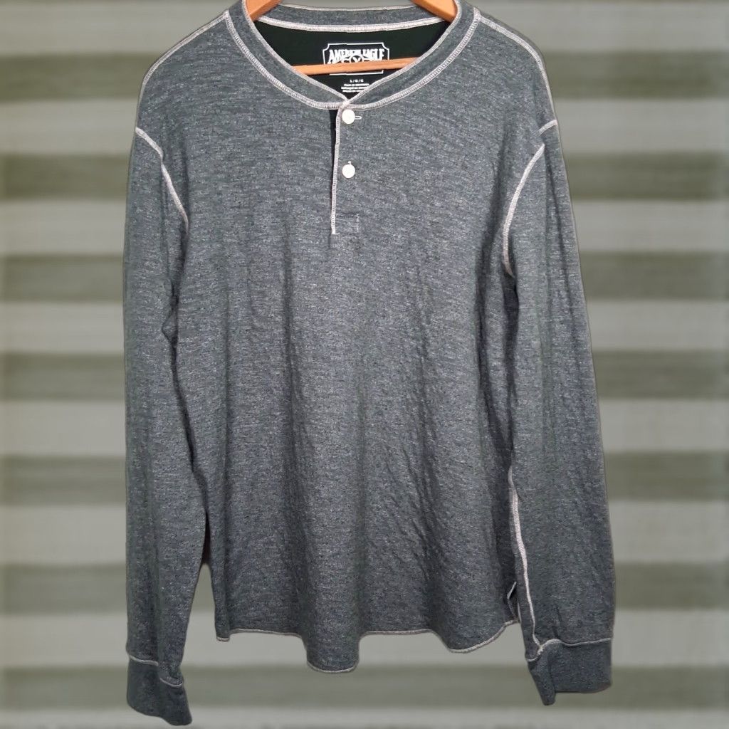 American Eagle Outfitters American Eagle Shirt Men Large Green Heather Burnout Cozy Long Sleeve Henley Size US L / EU 52-54 / 3 - 1 Thumbnail