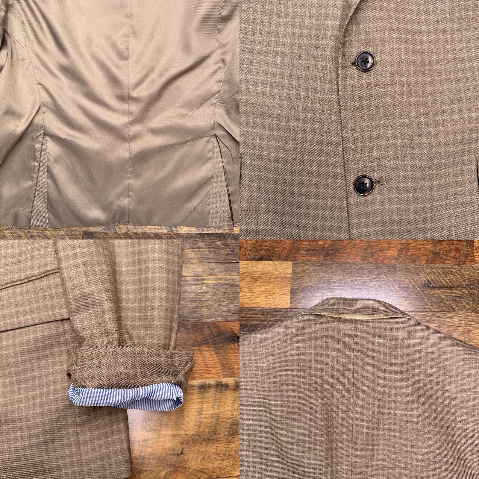 Tommy Hilfiger Tommy Hilfiger Blazer Suit Jacket 42R Brown Worsted Wool Check Double-Vented Notch Lapel Regular Fit Mens Size 42R - 8 Thumbnail