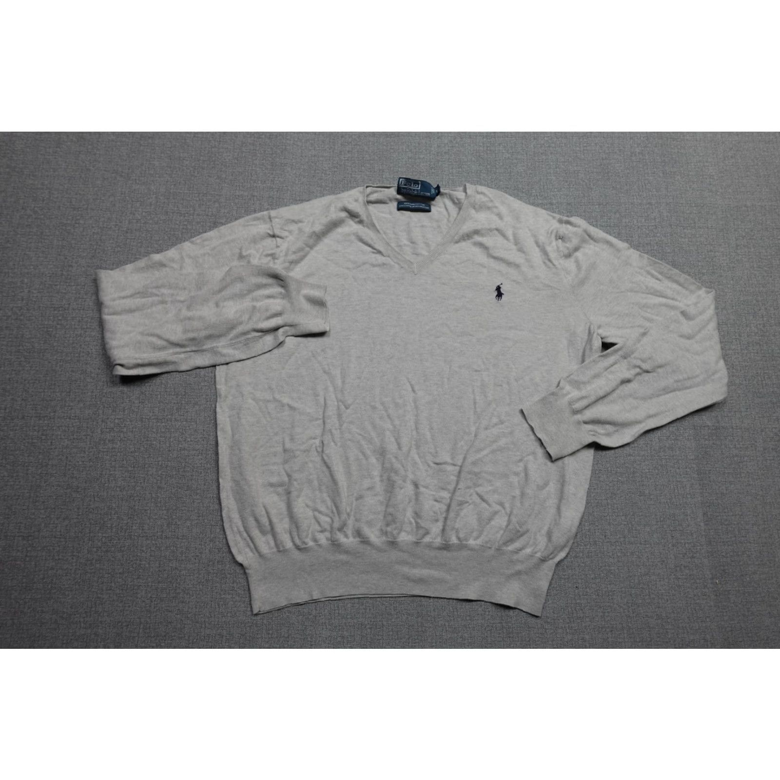 Polo Ralph Lauren Polo Ralph Lauren Sweater Mens L Gray V-Neck 100% Pima Cotton Pony Logo Knit Pullover Classic Casual Size US L / EU 52-54 / 3 - 3 Thumbnail