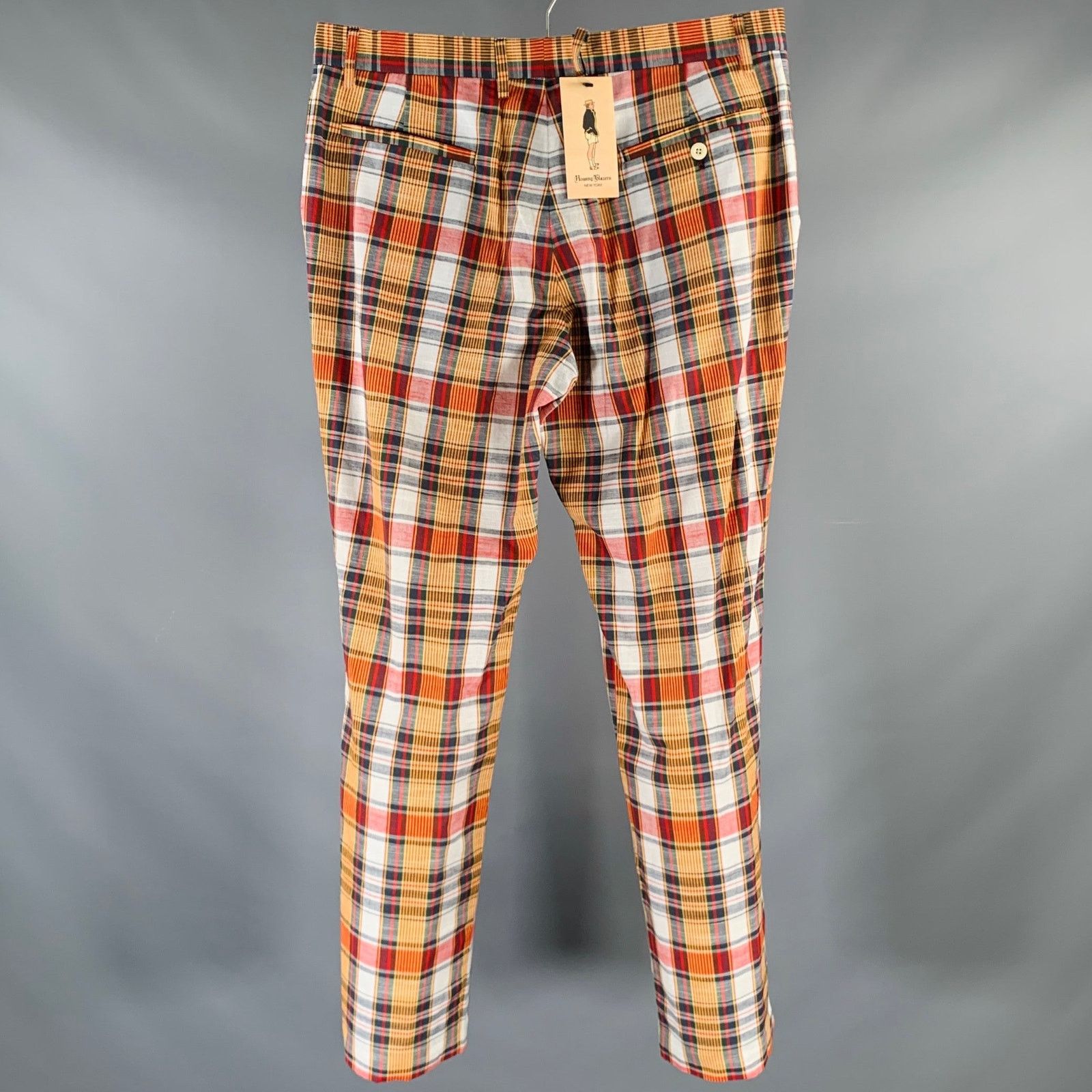 Rowing Blazers Red Multi-Color Plaid Cotton Zip Up Madras Casual Pants Size US 32 / EU 48 - 3 Thumbnail