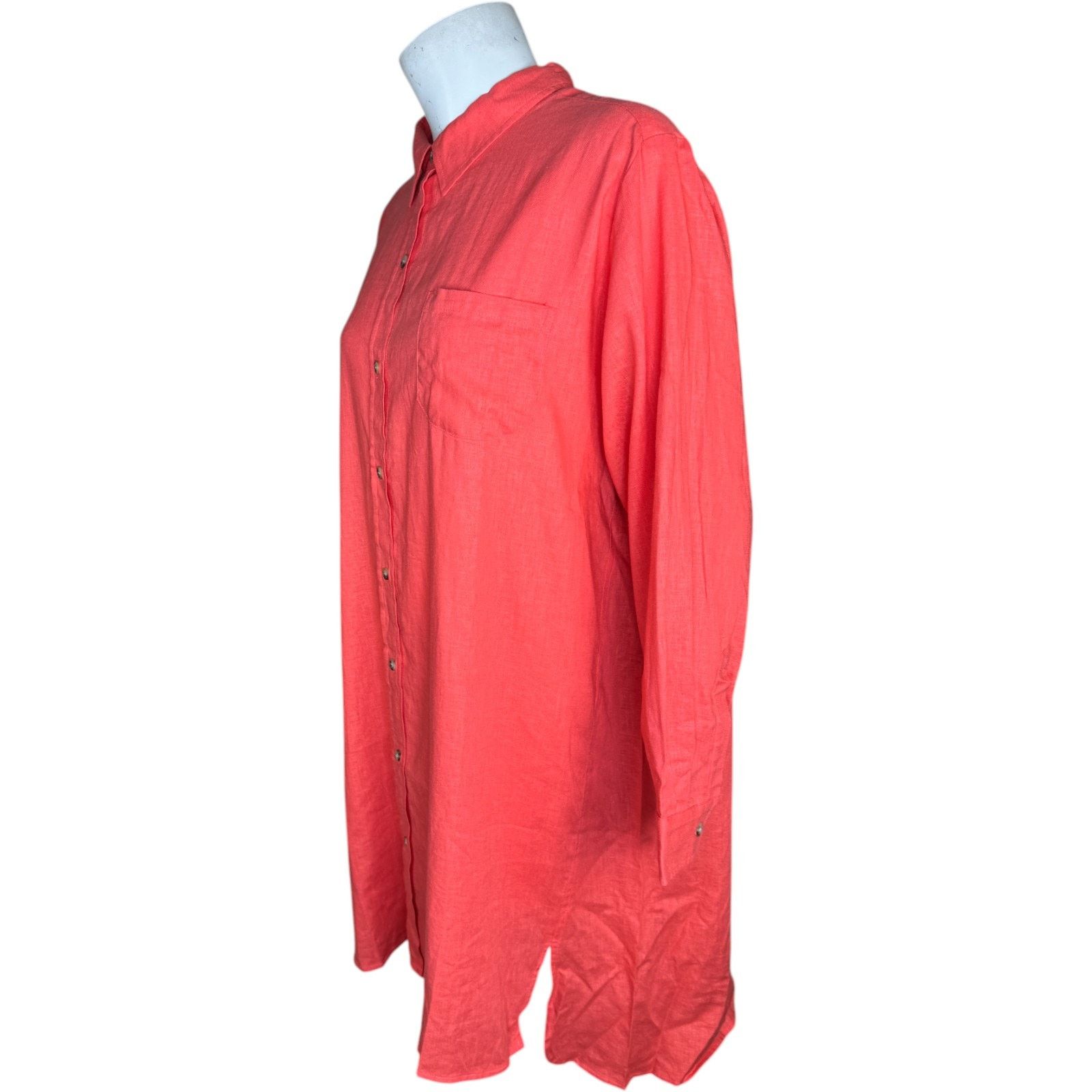 Other Encore Idina Menzel Coral Linen Blend Tunic Shirt Dress LP Size L / US 10 / IT 46 - 10 Thumbnail