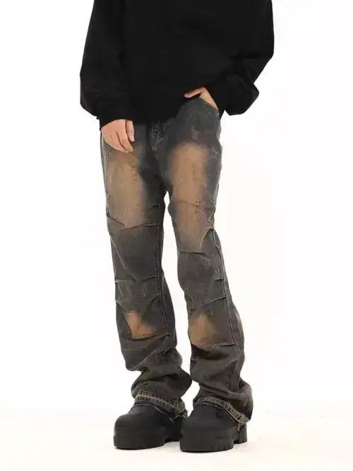 Japanese Brand × Jean Retro yellow mud-dyed distressed wide-leg loose jeans Size US 32 / EU 48 - 2 Thumbnail