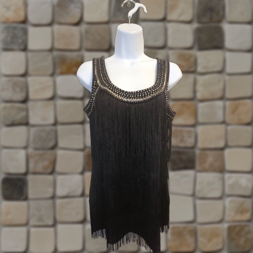 Vintage VINTAGE Cache Blouse Shirt Sleeveless Beaded Fringe Camisole Round Neck Party/Cocktail S Black S Womens 90s Glam Size S / US 4 / IT 40 - 1 Thumbnail