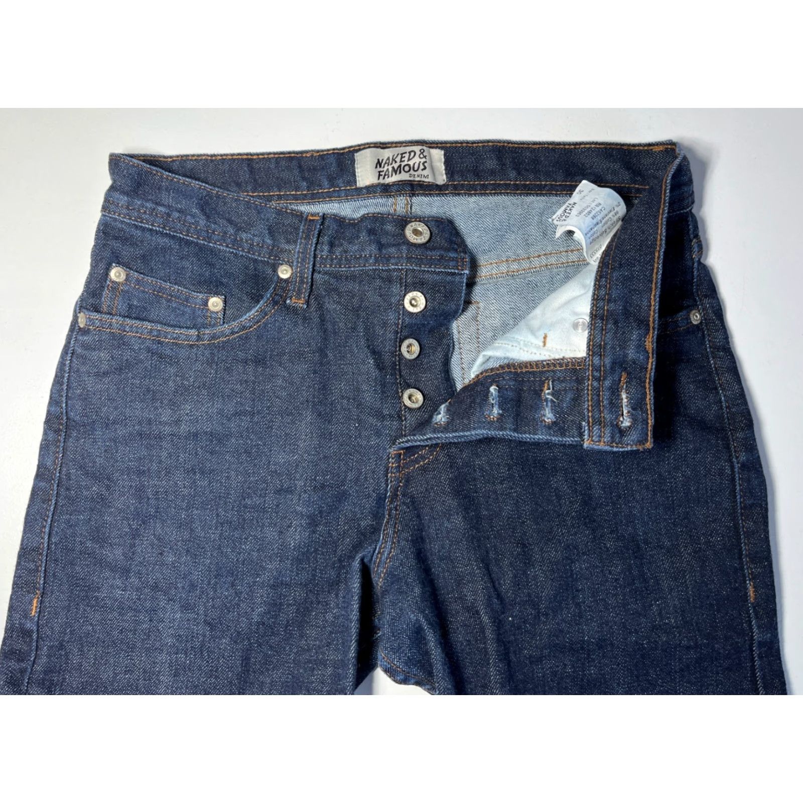 Vintage Naked & Famous Denim Weird Guy Stretch Selvedge Jeans Men’s 30x33 Blue Denim Slim Straight 5-Pocket City USA Vintage/Classic – Mens Size US 30 / EU 46 - 6 Thumbnail