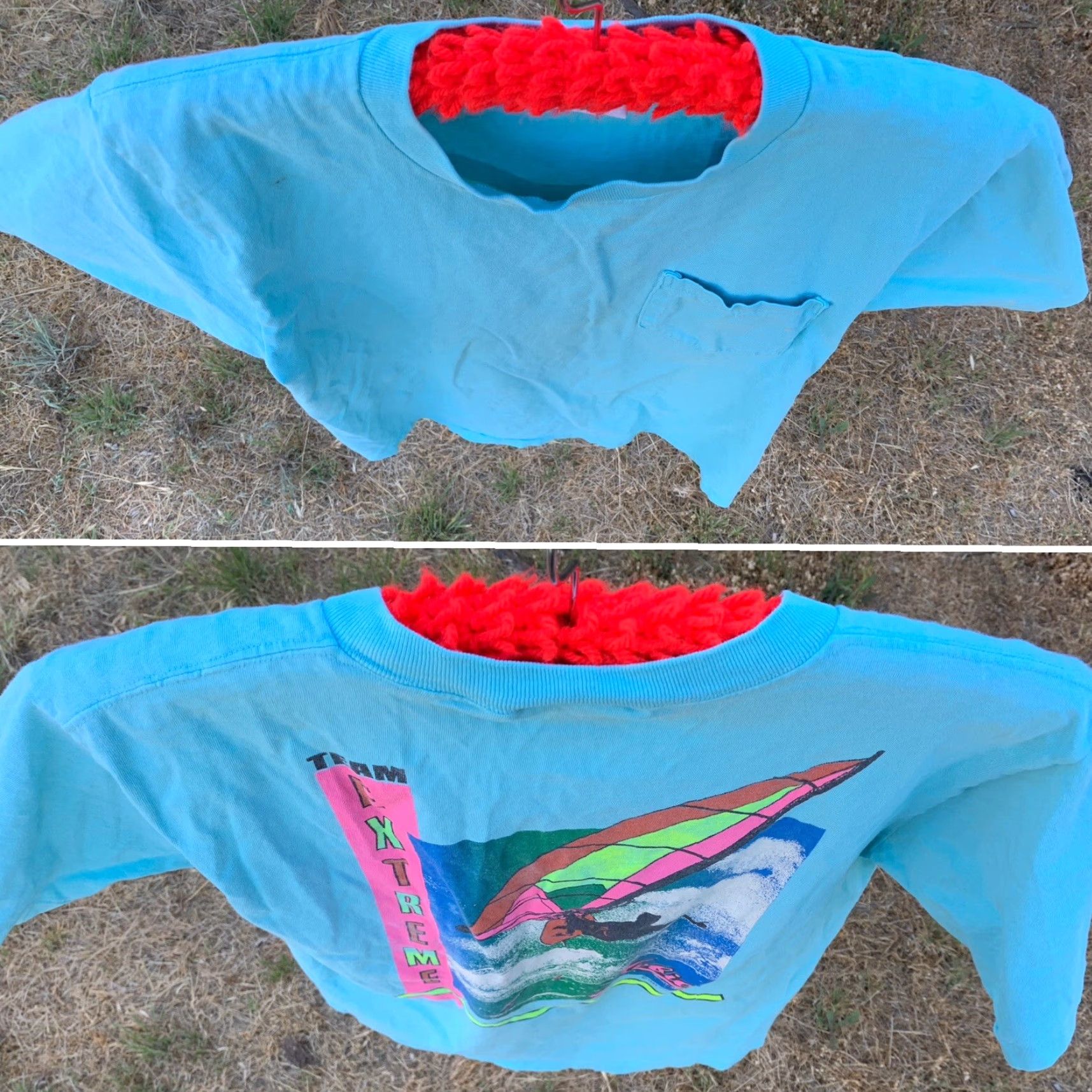Vintage VINTAGE Hobie Team Extreme Pocket Tee T Shirt 1989 Windsurfer L Blue Mens Shirt Pocket Tee 80s Hobie Windsurfing Size US L / EU 52-54 / 3 - 7 Thumbnail