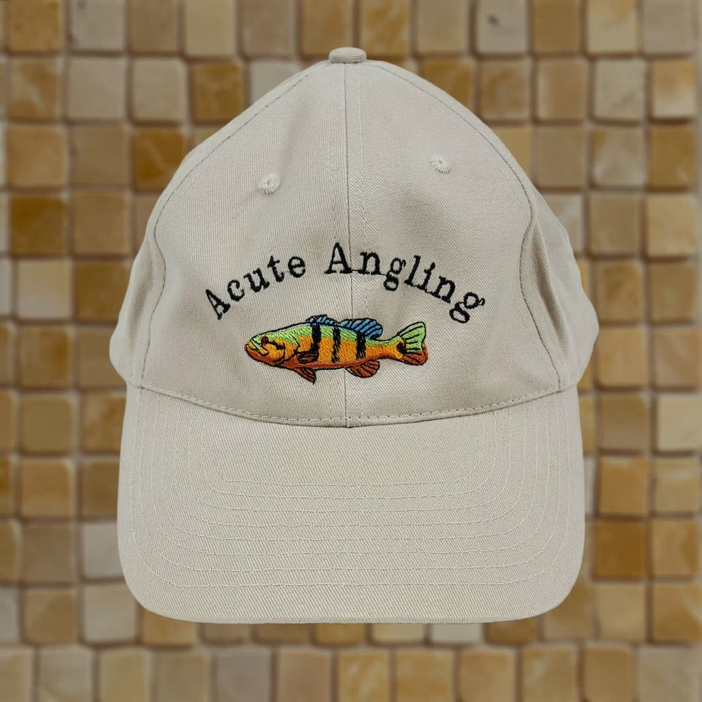 Dacute VINTAGE HeadToToe Acute Angling Baseball Cap Hat Beige Cotton Embroidered Fish 90s Outdoor Adjustable Mens Cap Size ONE SIZE - 1 Thumbnail
