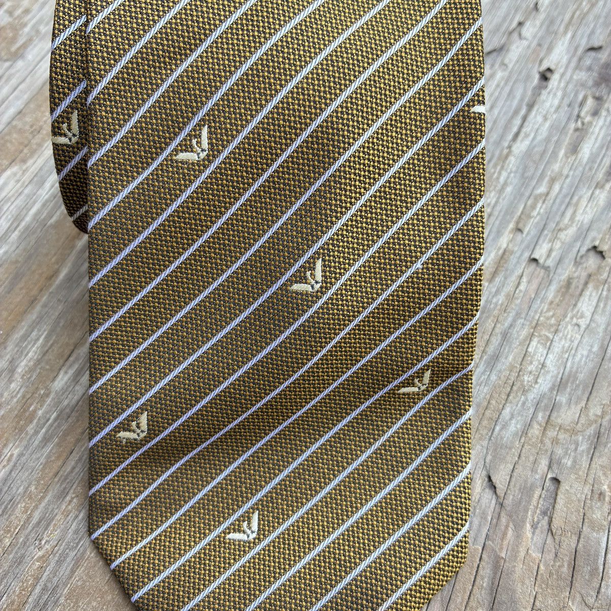 Armani Armani Collezioni Silk Tie Gold Brown Gold Striped Eagle Size ONE SIZE - 7 Thumbnail