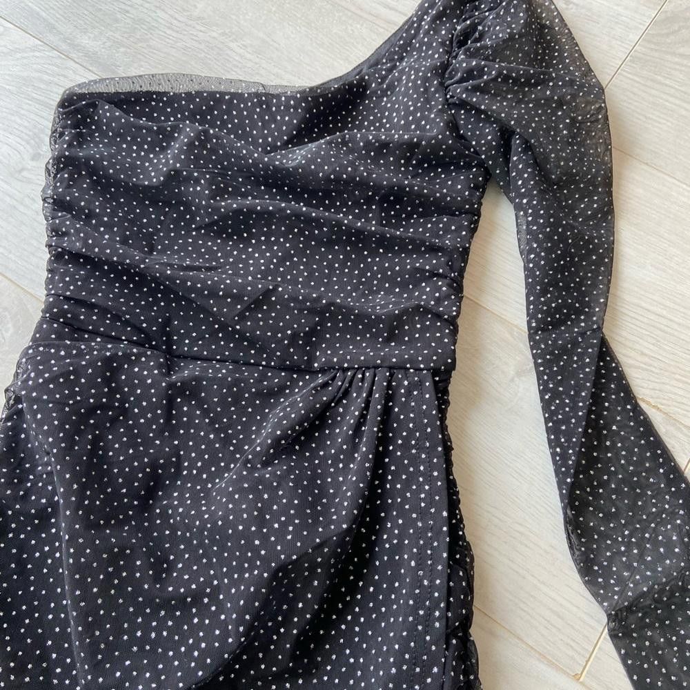 Designer Chic One-Shoulder Black Polka Dot Mini Dress Size XS / US 0-2 / IT 36-38 - 2 Thumbnail