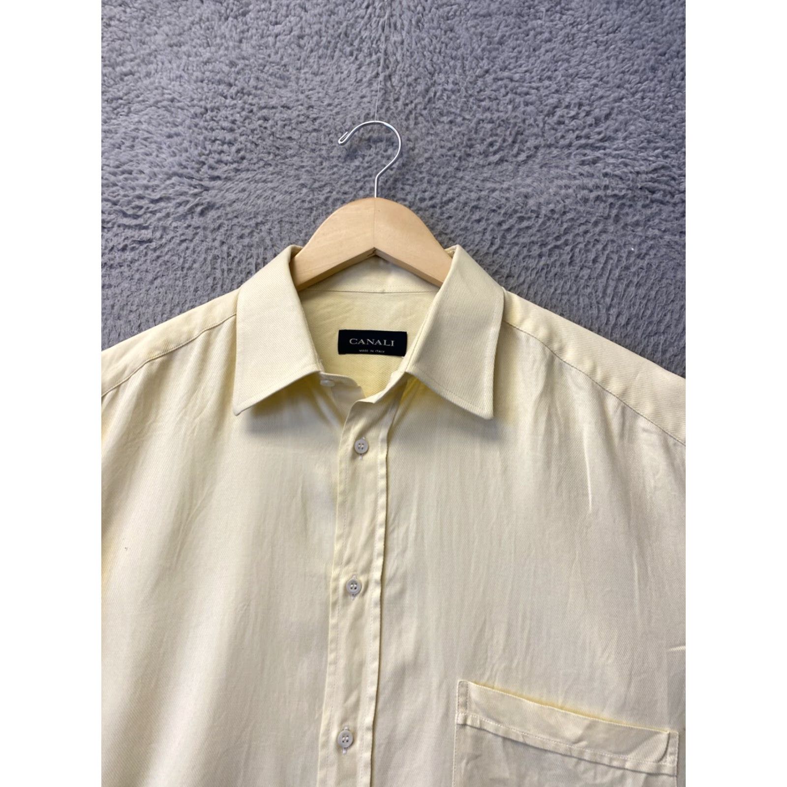Canali CANALI Button-Up Shirt Men 42 Yellow 100% Cotton Long Sleeve Casual Modern Size US XL / EU 56 / 4 - 4 Thumbnail