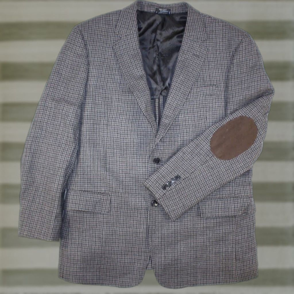 Tommy Hilfiger Tommy Hilfiger Blazer Men’s 44 Wool Houndstooth Elbow Patches Gray Jacket Size 44R - 1 Thumbnail