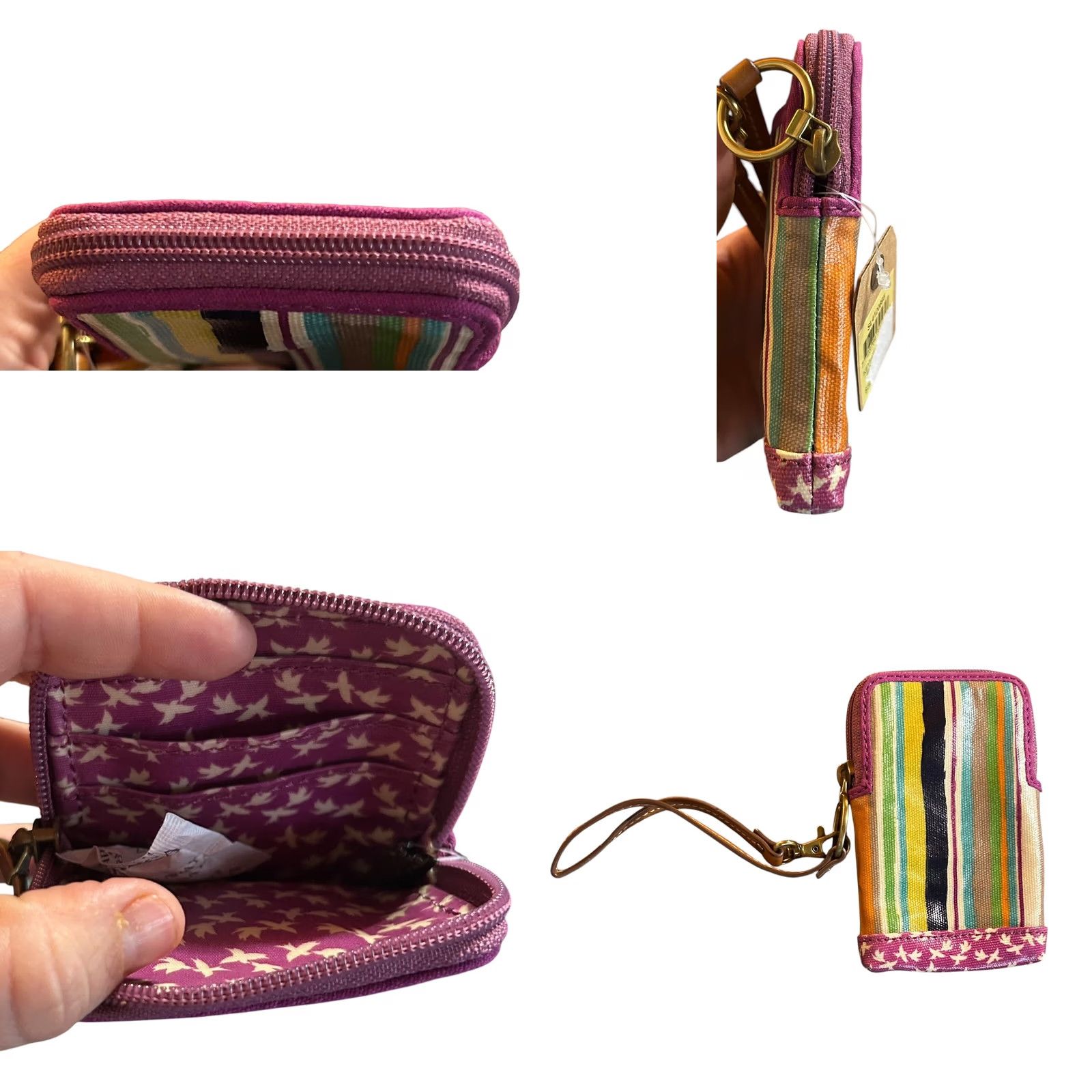 Fossil Fossil Birds Purple Striped Wristlet Wallet NWT Women Small Coin Purse Purse Credit Card 4in x 6in Wristlet Wallet Women Size ONE SIZE - 9 Thumbnail