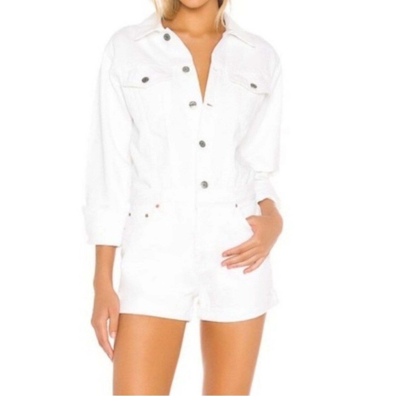 GRLFRND GRLFRND Renata White Denim Romper in Size XS Size 26" / US 2 / IT 38 - 1 Thumbnail
